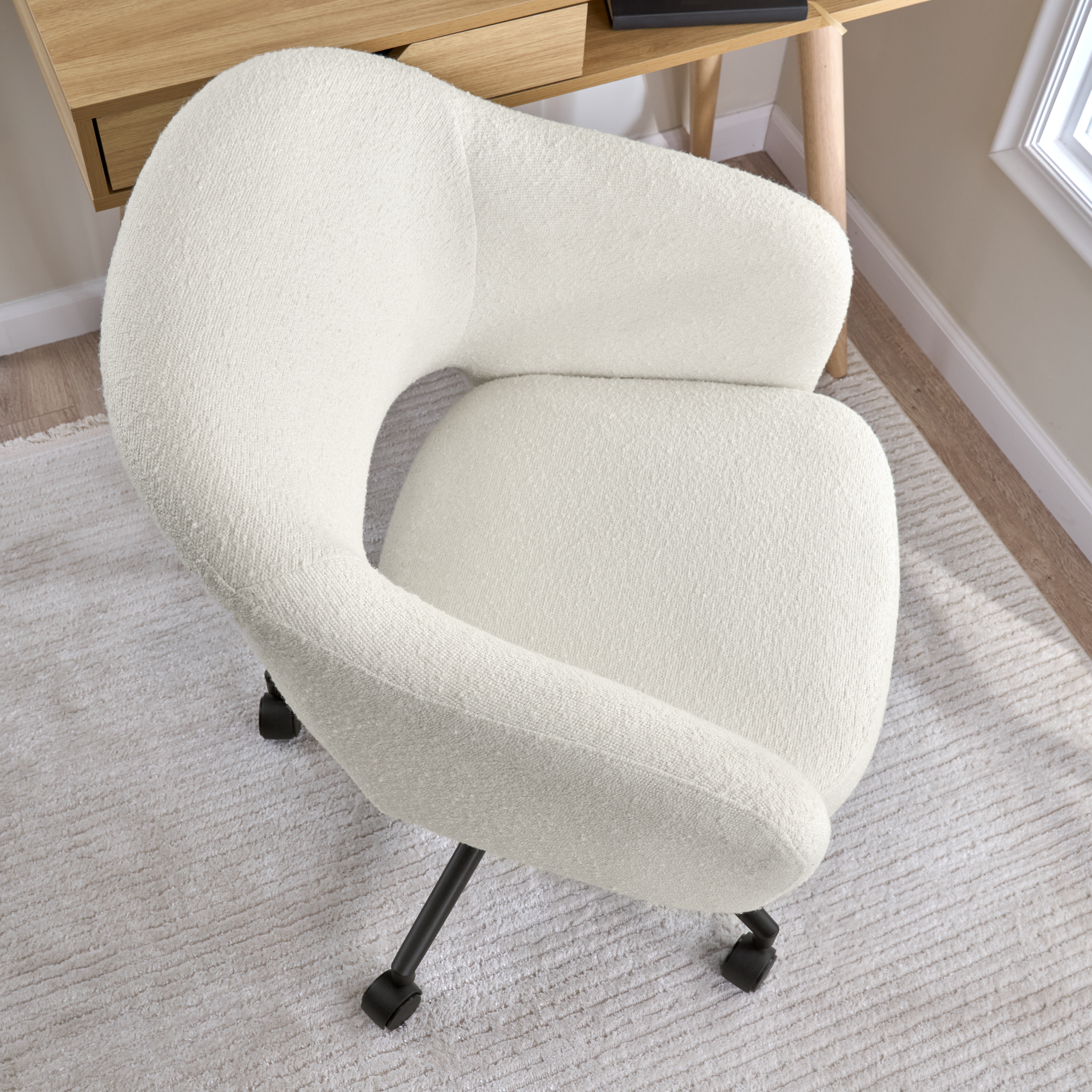 Shop Bush Furniture Nora 40W Small Writing Desk and Chair Set for Home Office 04 NRA002NO #color_natural oak/light cream fabric