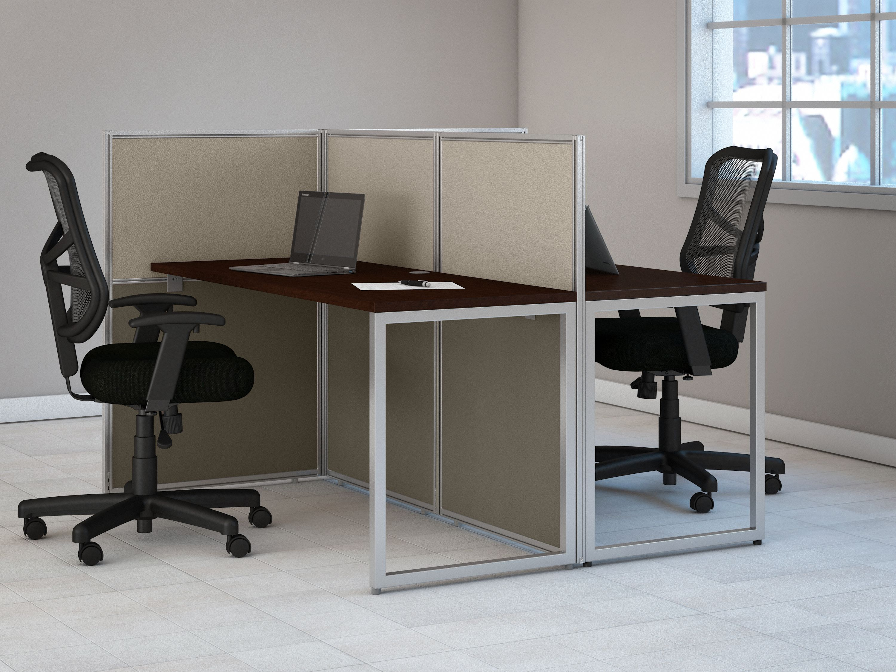 Shop Bush Business Furniture Easy Office 60W 2 Person Cubicle Desk Workstation with 45H Panels 06 EOD460MR-03K #color_mocha cherry
