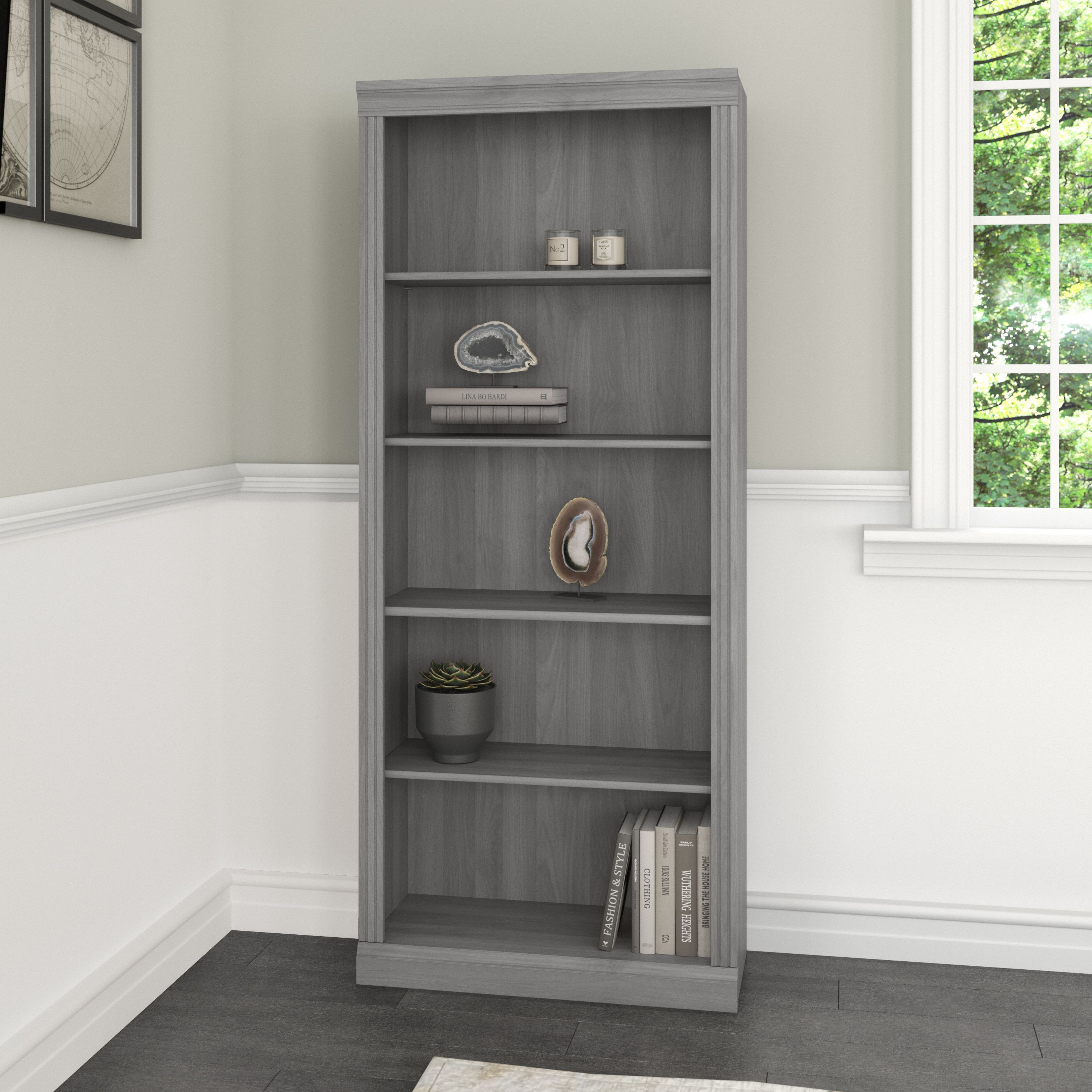 Shop Bush Furniture Saratoga Tall 5 Shelf Bookcase 01 W1655C-03 #color_modern gray