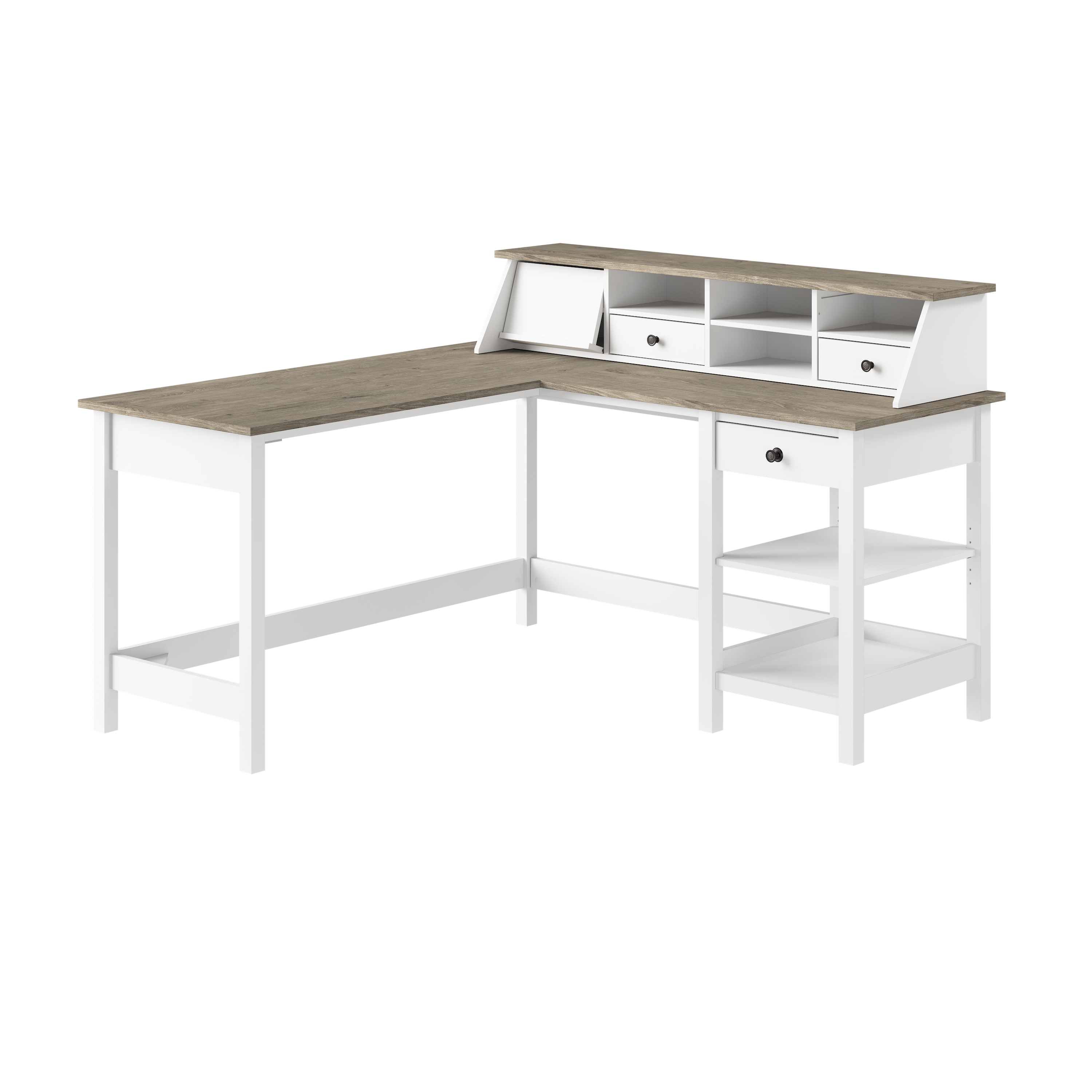 Shop Bush Furniture Mayfield 60W L Shaped Computer Desk with Desktop Organizer 02 MAY012GW2 #color_shiplap gray/pure white