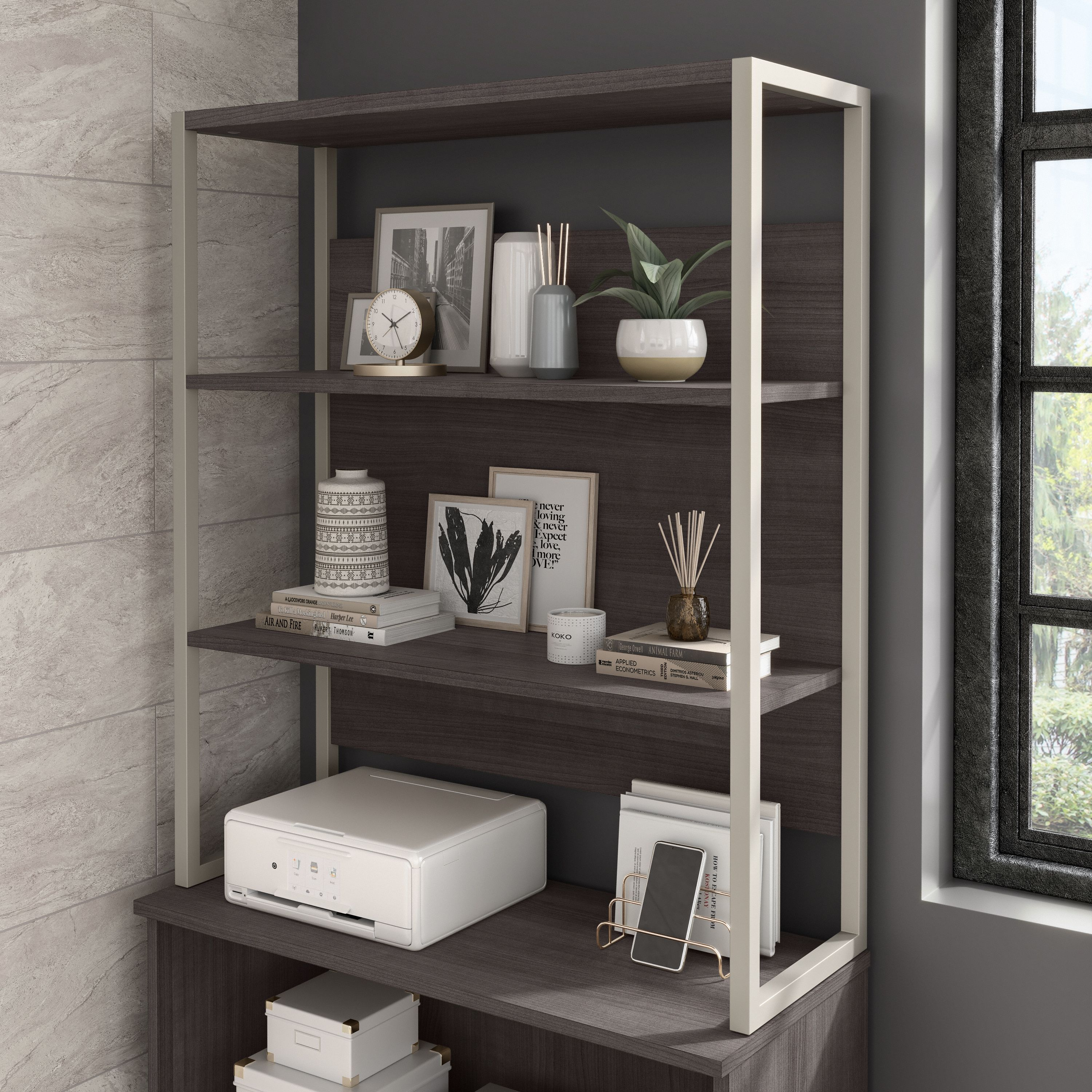Shop Bush Business Furniture Hybrid Tall Etagere Bookcase 01 HYB023SG #color_storm gray