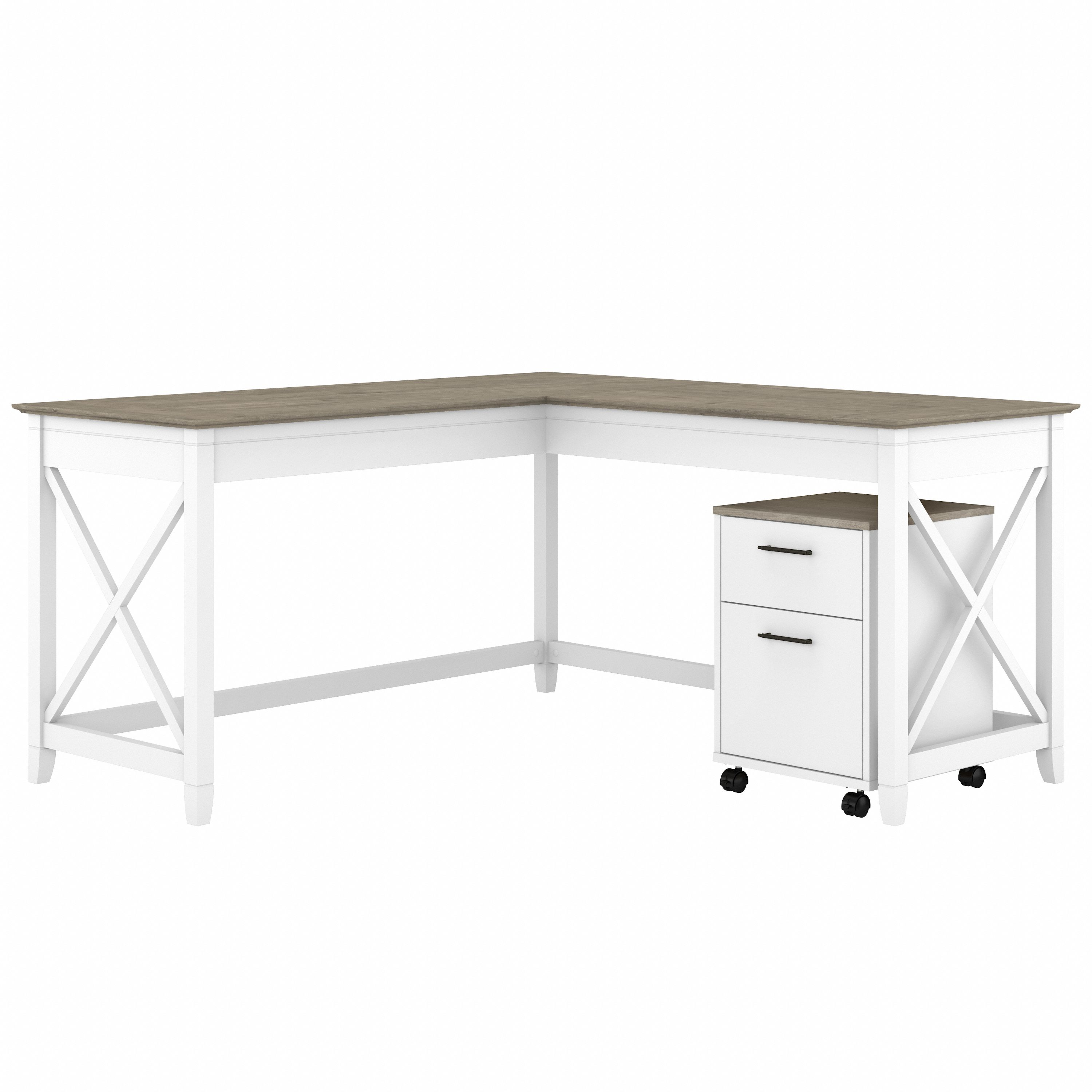 Shop Bush Furniture Key West 60W L Shaped Desk with 2 Drawer Mobile File Cabinet 02 KWS013G2W #color_shiplap gray/pure white