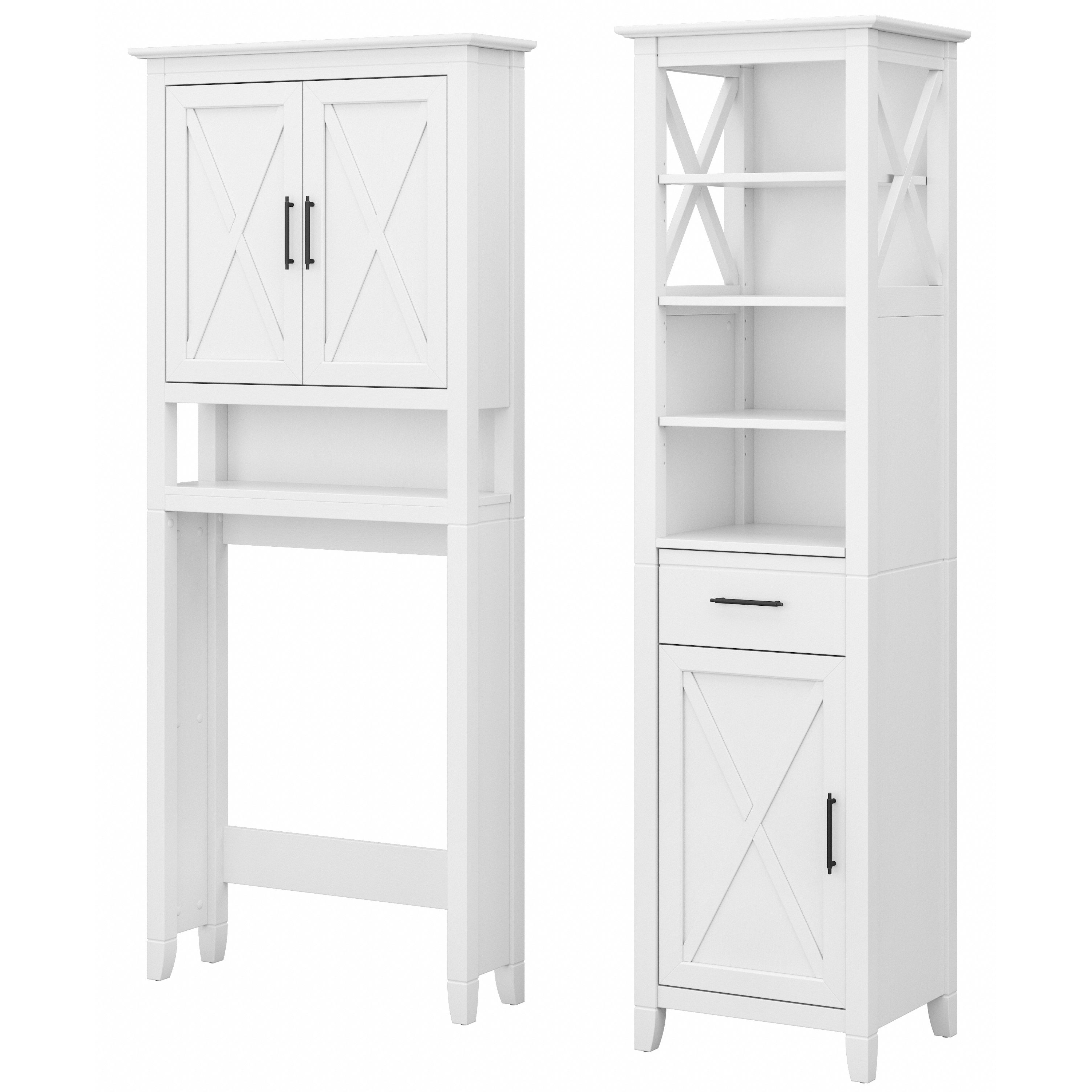 Shop Bush Furniture Key West Tall Linen Cabinet and Over The Toilet Storage Cabinet 02 KWS038WAS #color_white ash