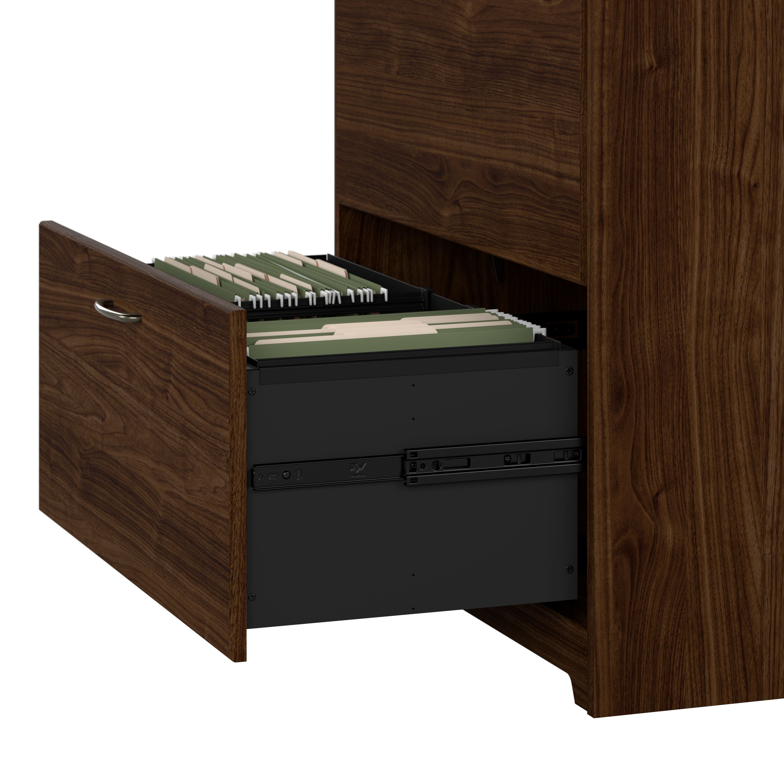 Shop Bush Furniture Cabot 60W L Shaped Computer Desk with Hutch, File Cabinet and Bookcase 05 CAB010MW #color_modern walnut