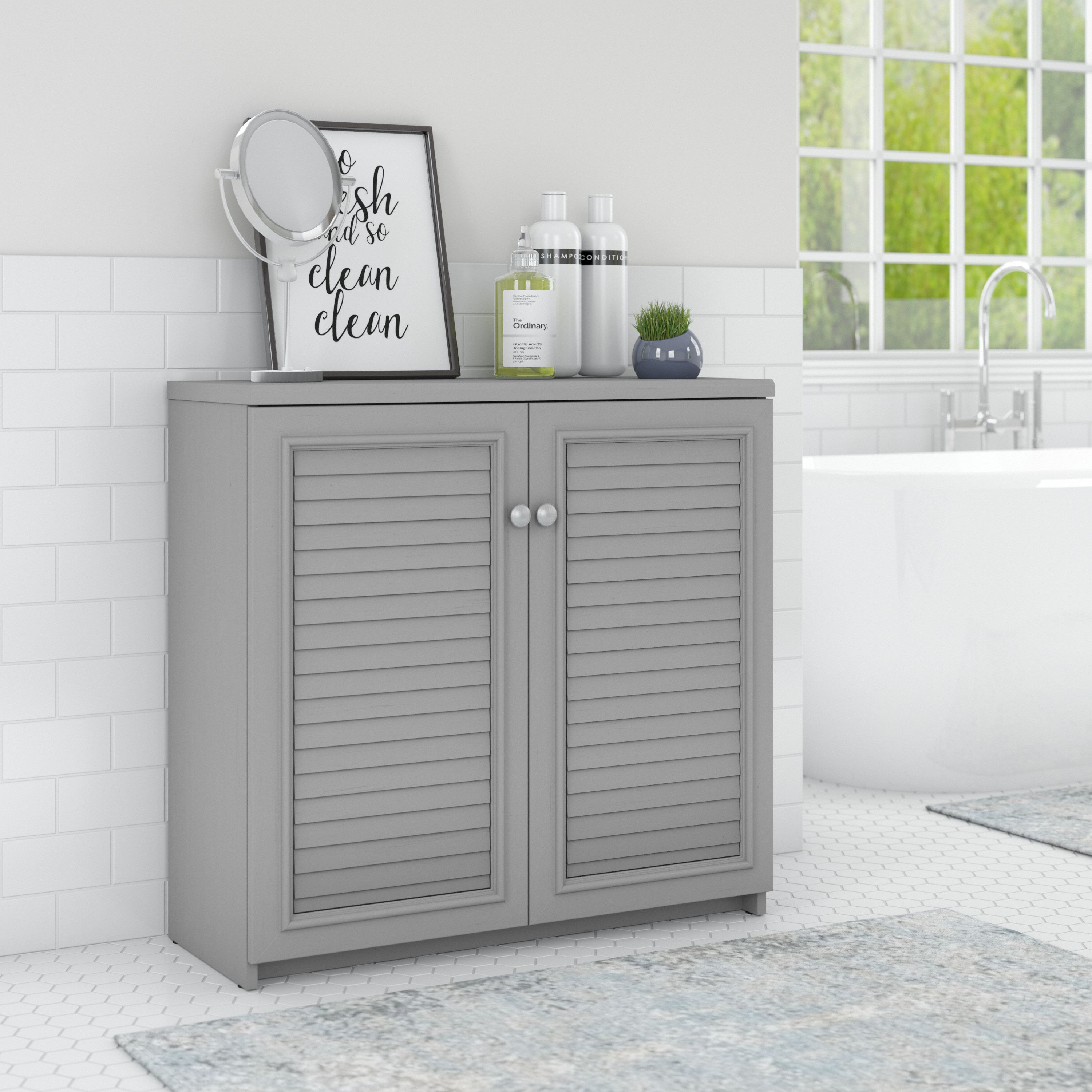 Shop Bush Furniture Fairview Small Storage Cabinet with Doors and Shelves 06 WC53596-03 #color_cape cod gray