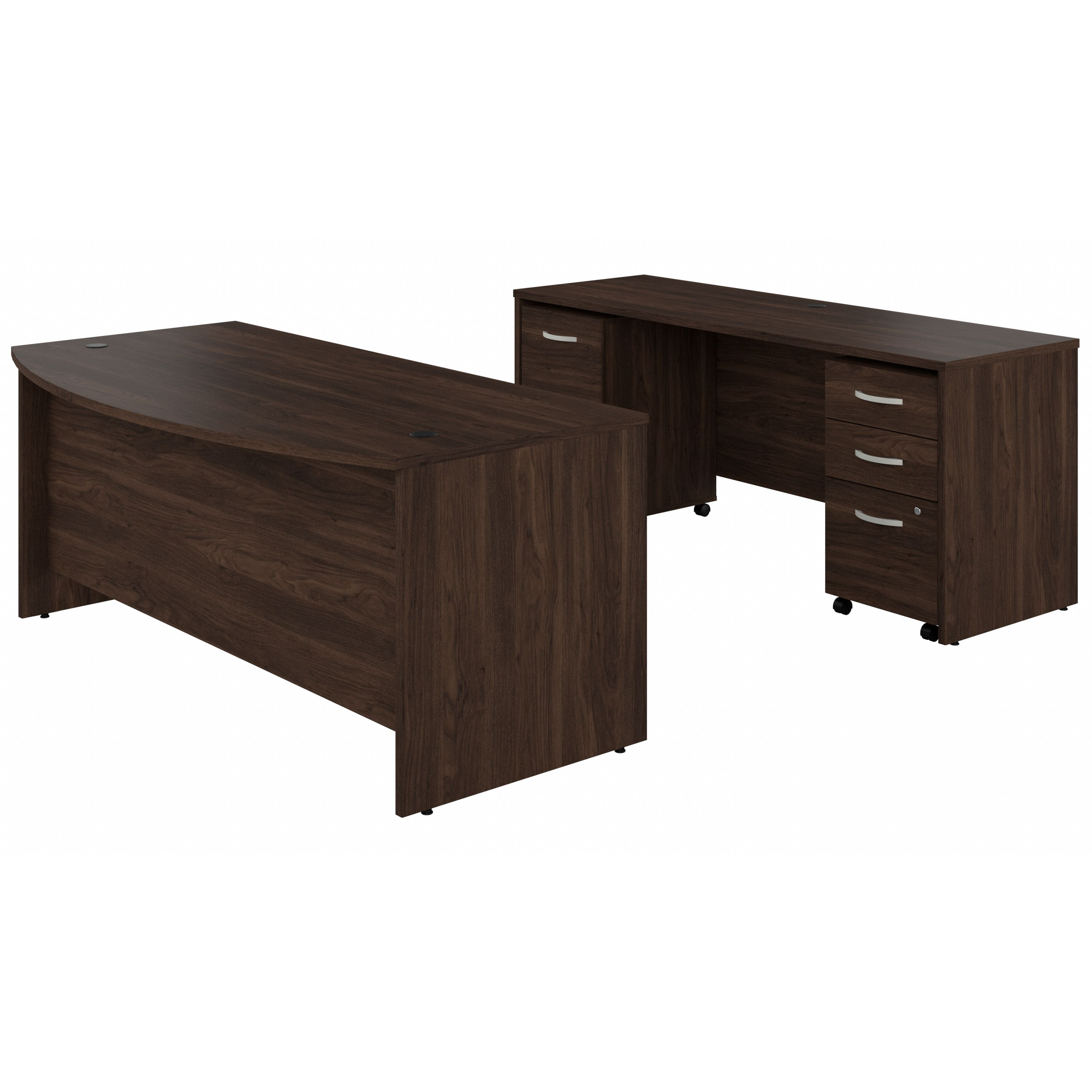 Shop Bush Business Furniture Studio C 72W x 36D Bow Front Desk and Credenza with Mobile File Cabinets 02 STC009BWSU #color_black walnut