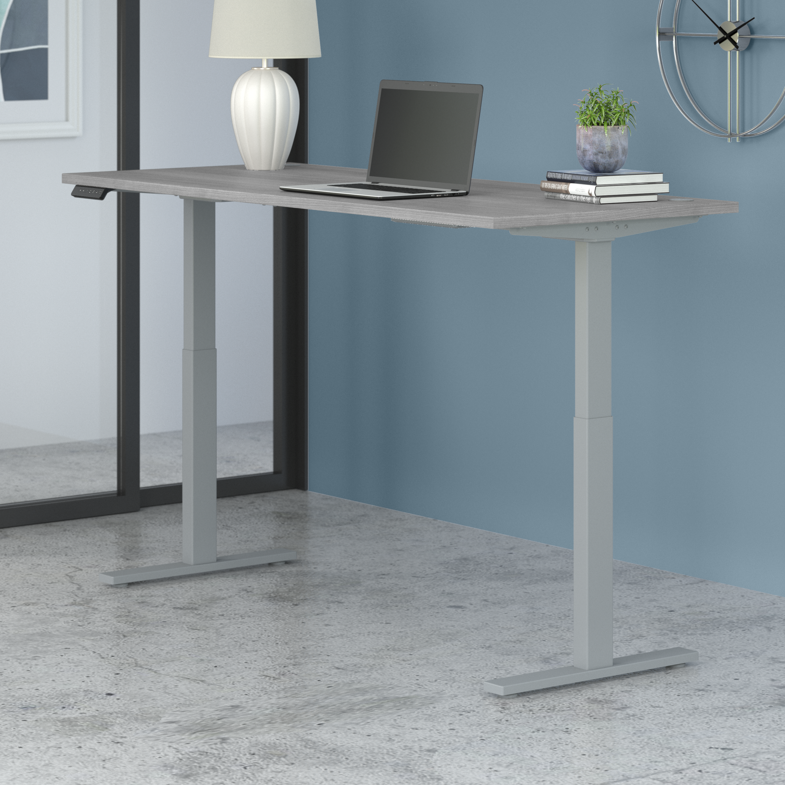 Shop Move 60 Series by Bush Business Furniture 72W x 30D Height Adjustable Standing Desk 01 M6S7230PGSK #color_platinum gray/cool gray metallic