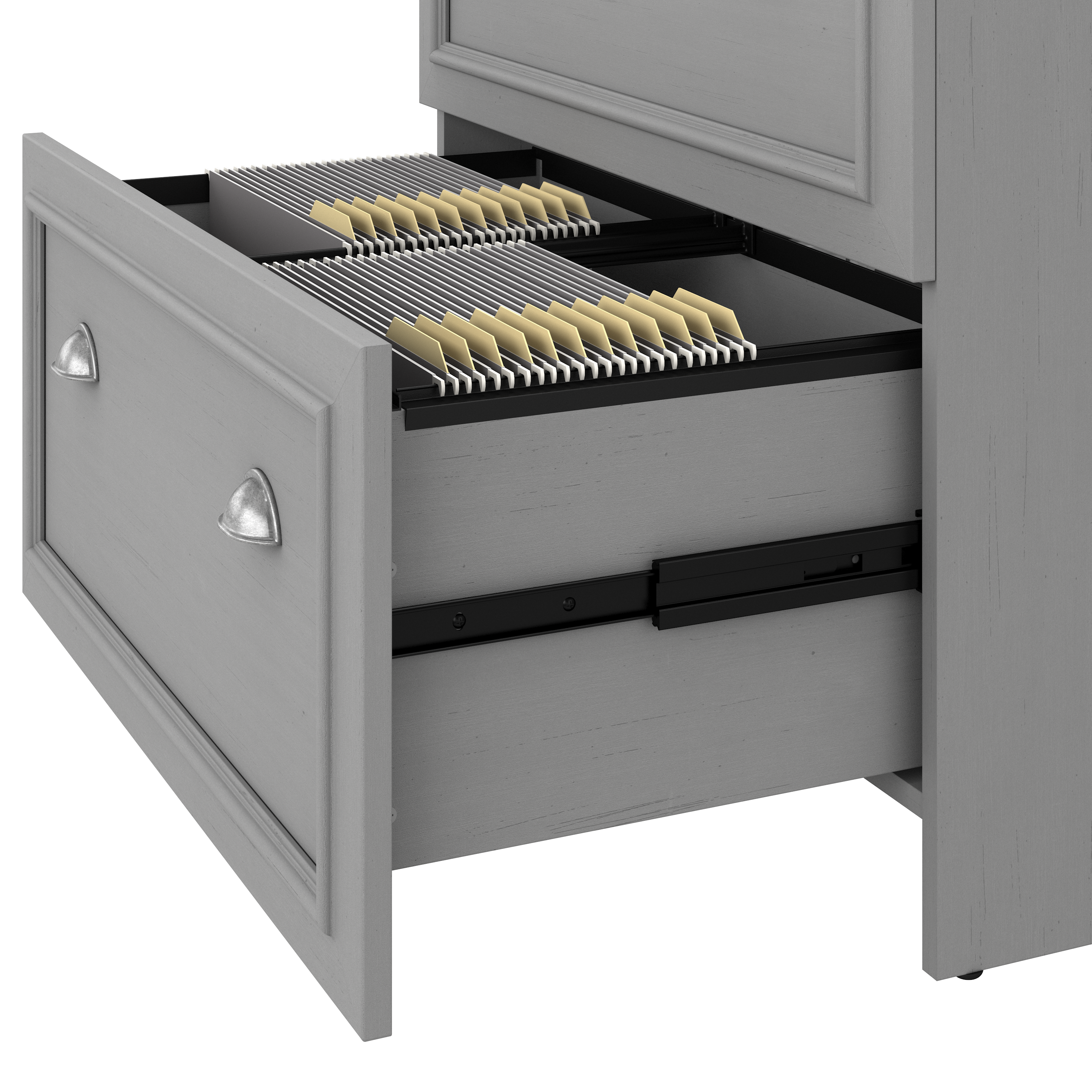 Shop Bush Furniture Fairview 60W L Shaped Desk with Hutch and Lateral File Cabinet 05 FV003CG #color_cape cod gray