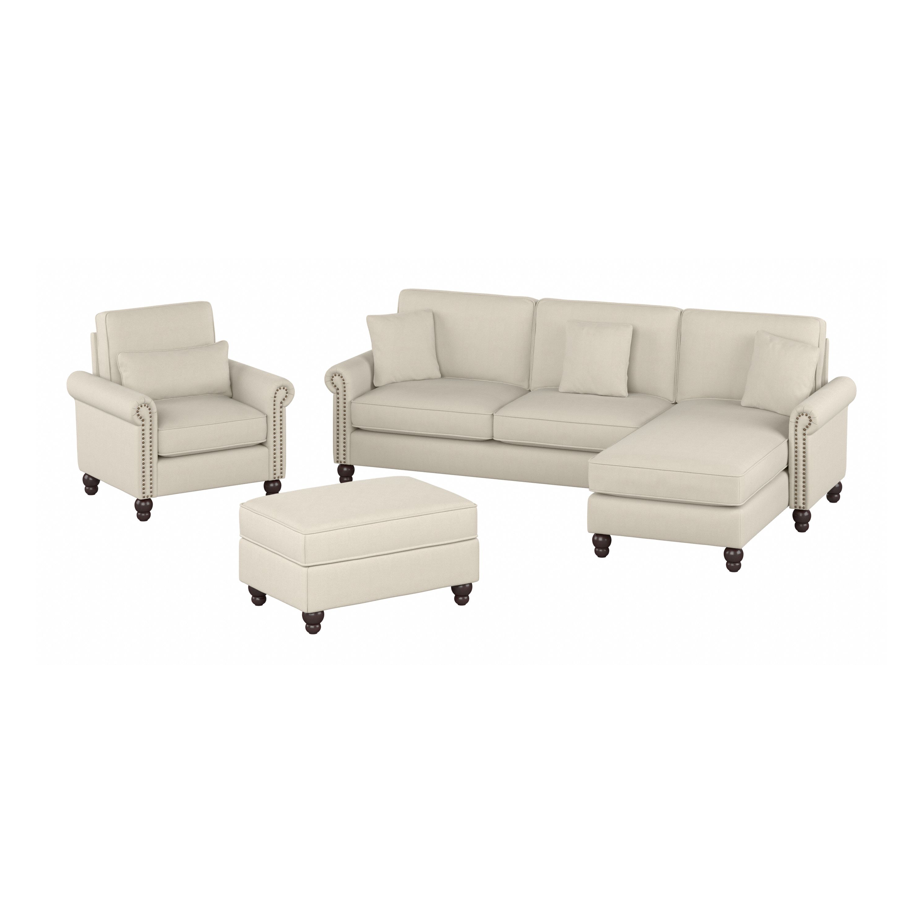 Shop Bush Furniture Coventry 102W Sectional Couch with Reversible Chaise Lounge, Accent Chair, and Ottoman 02 CVN021CRH #color_cream herringbone fabric