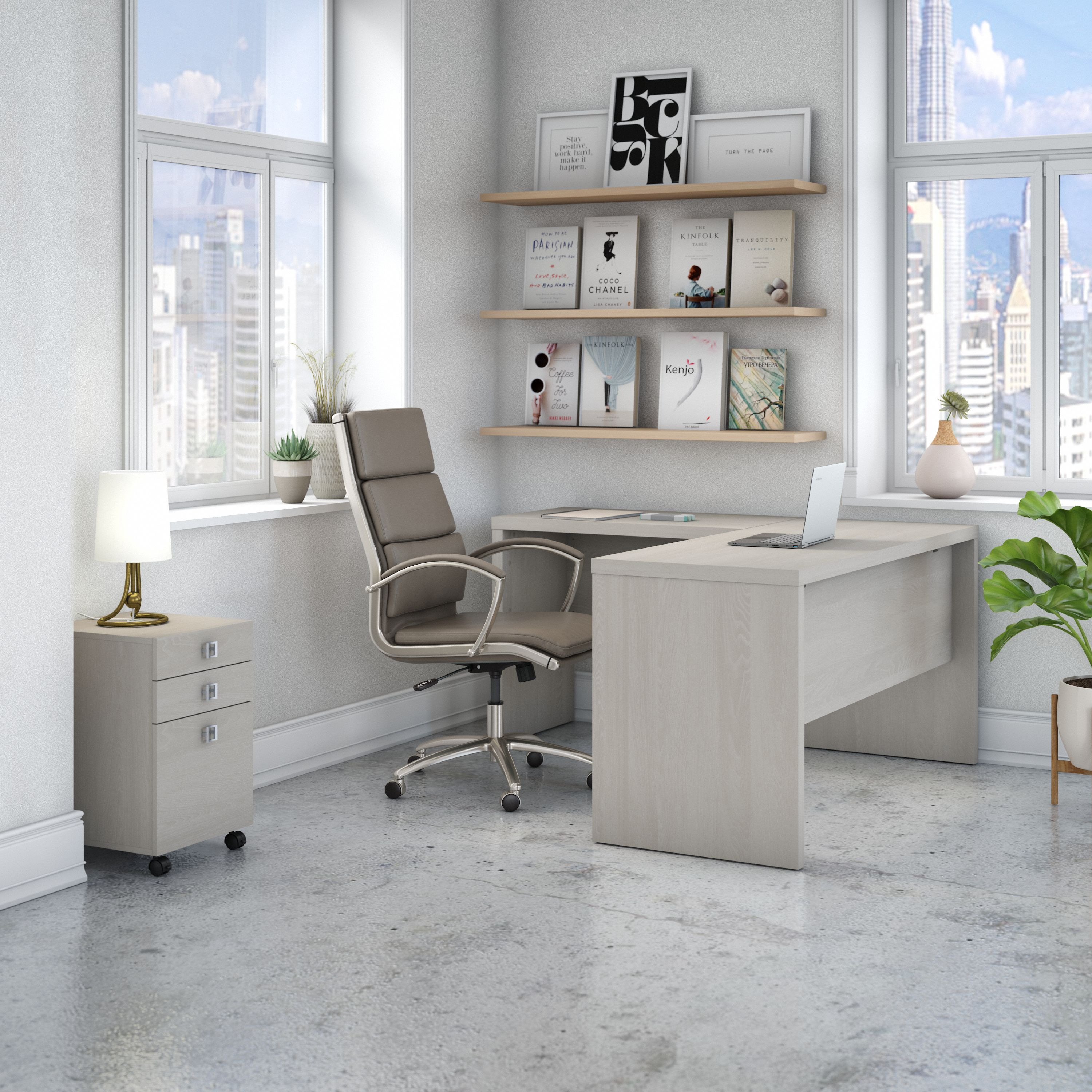 Shop Bush Business Furniture Echo L Shaped Desk with Mobile File Cabinet 01 ECH008GS #color_gray sand