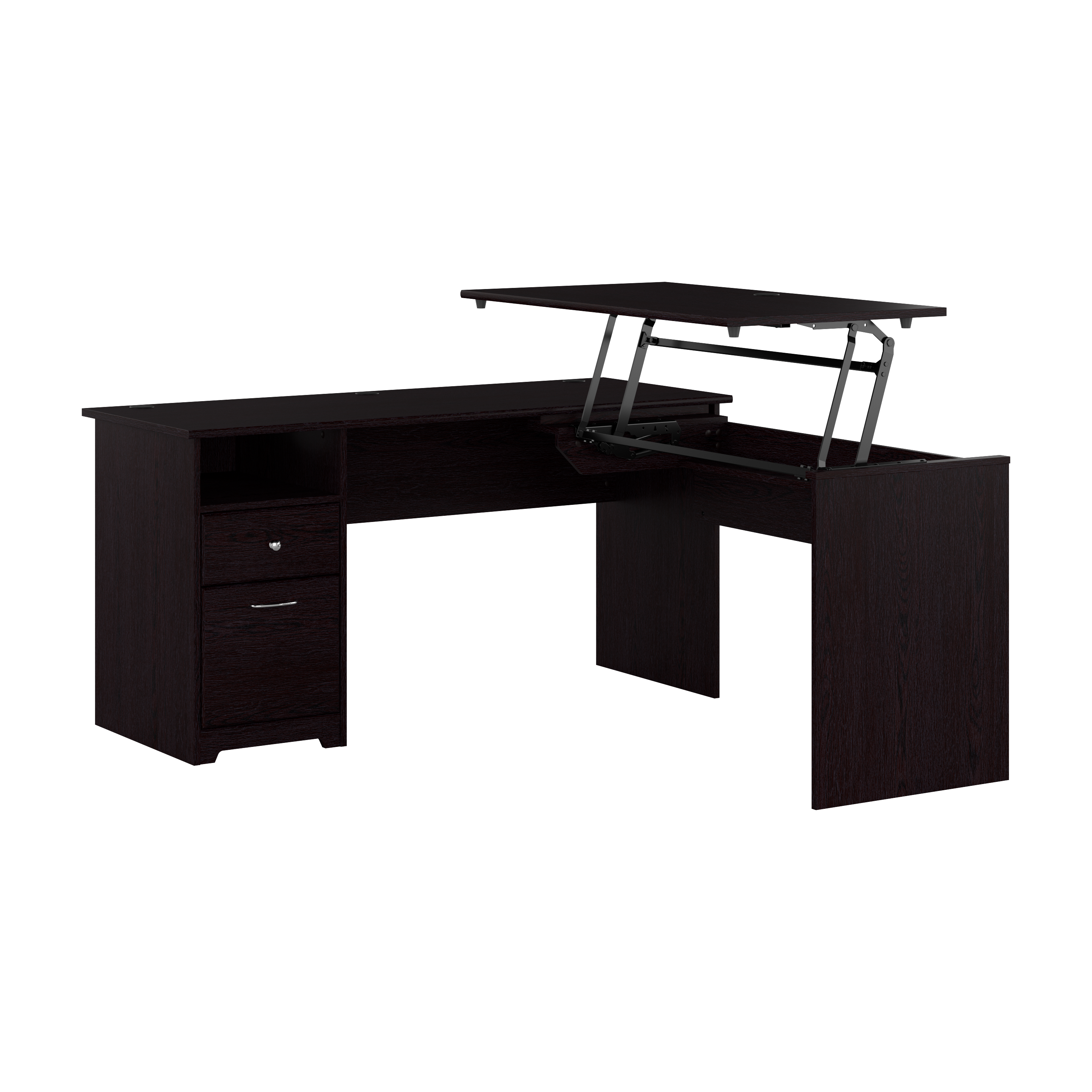 Shop Bush Furniture Cabot 60W 3 Position Sit to Stand L Shaped Desk 02 CAB043EPO #color_espresso oak