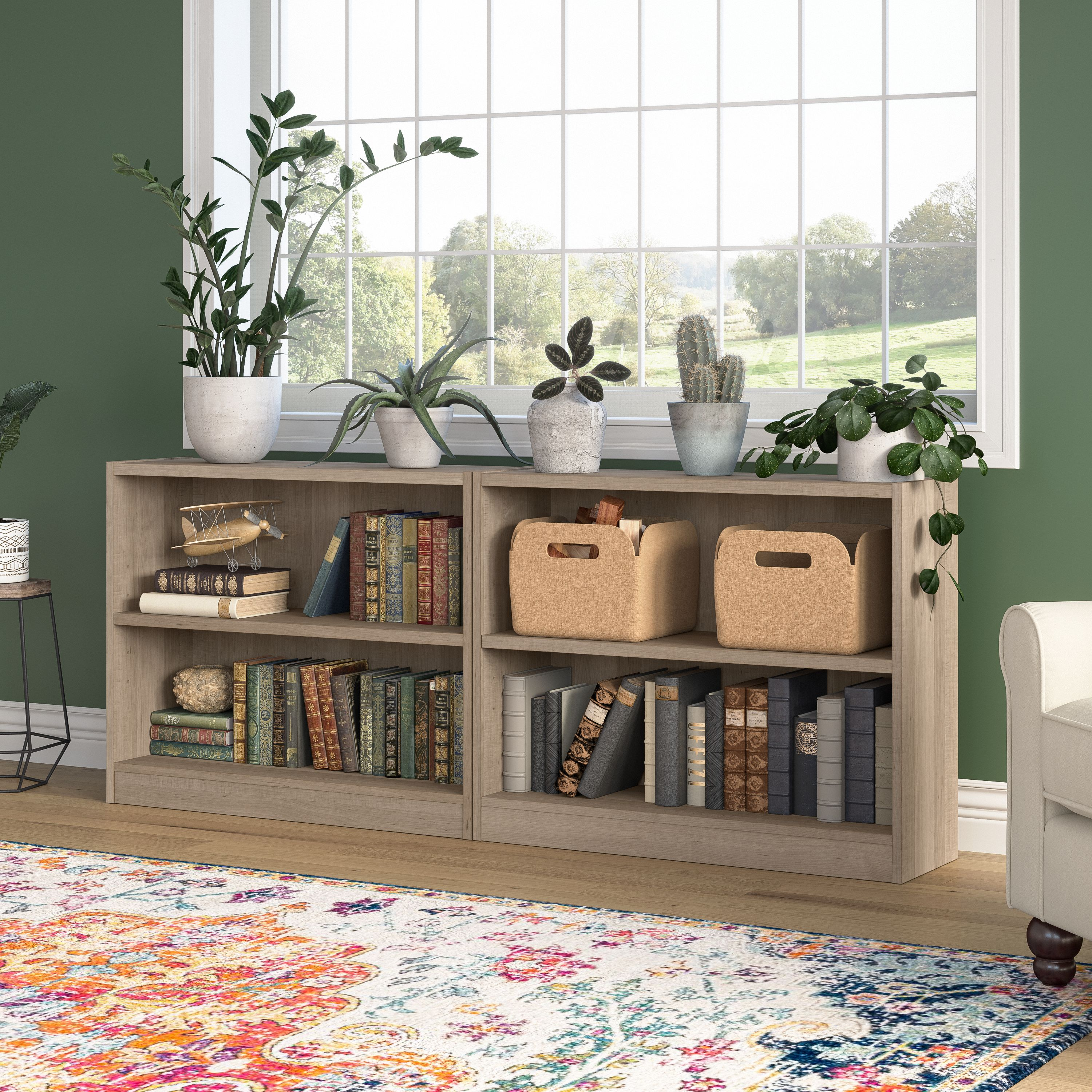 Shop Bush Furniture Universal Small 2 Shelf Bookcase - Set of 2 01 UB001AG #color_ash gray