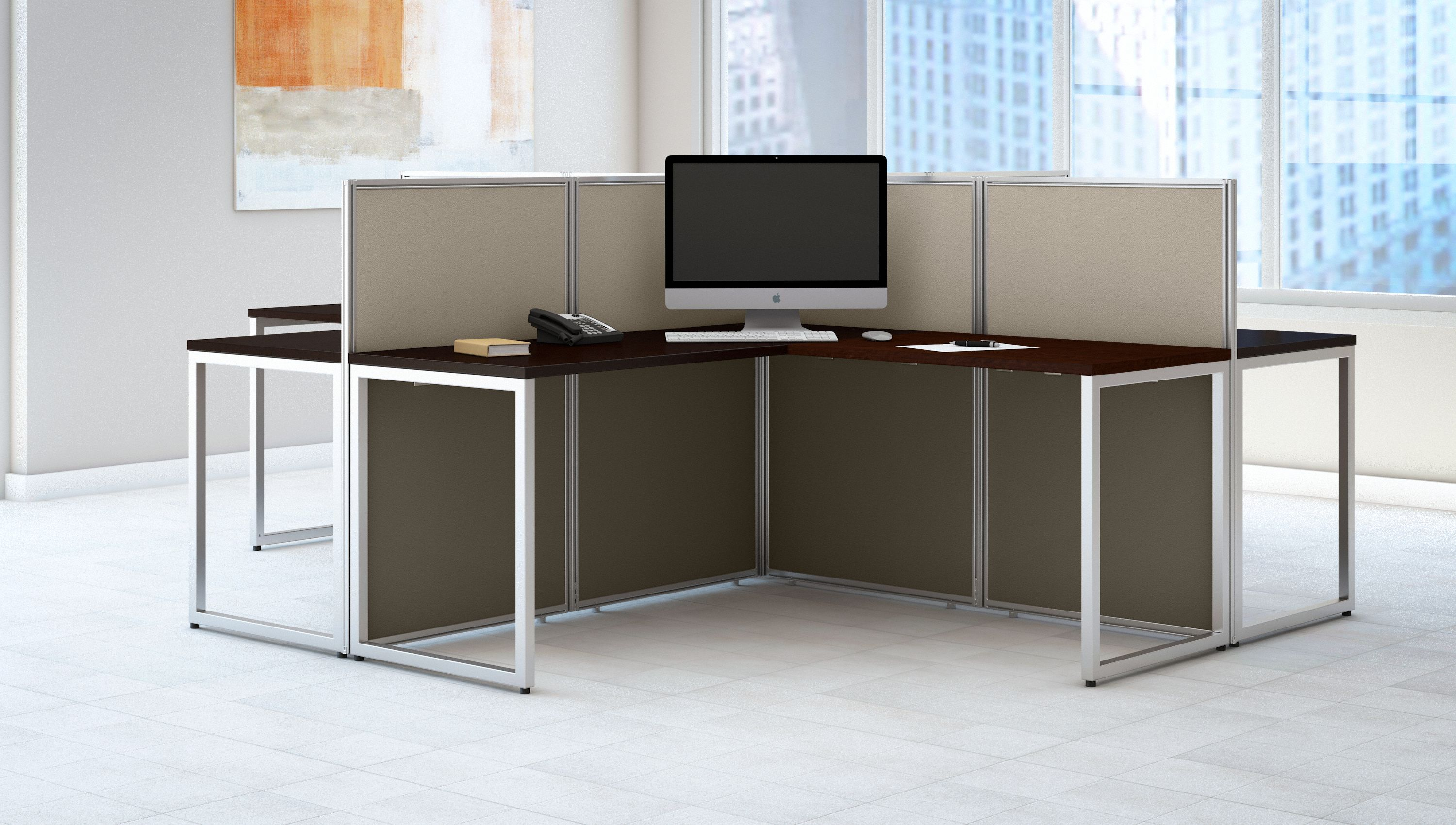 Shop Bush Business Furniture Easy Office 60W 4 Person L Shaped Cubicle Desk Workstation with 45H Panels 01 EOD760MR-03K #color_mocha cherry