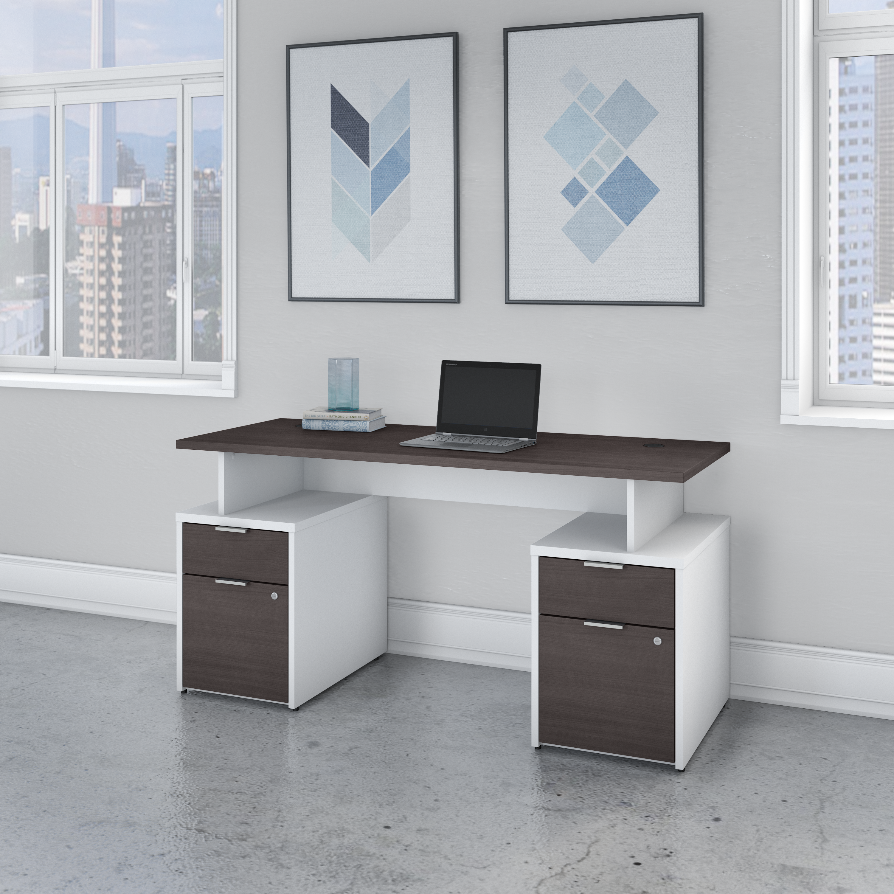 Shop Bush Business Furniture Jamestown 60W Desk with 4 Drawers 01 JTN017SGWHSU #color_storm gray/white