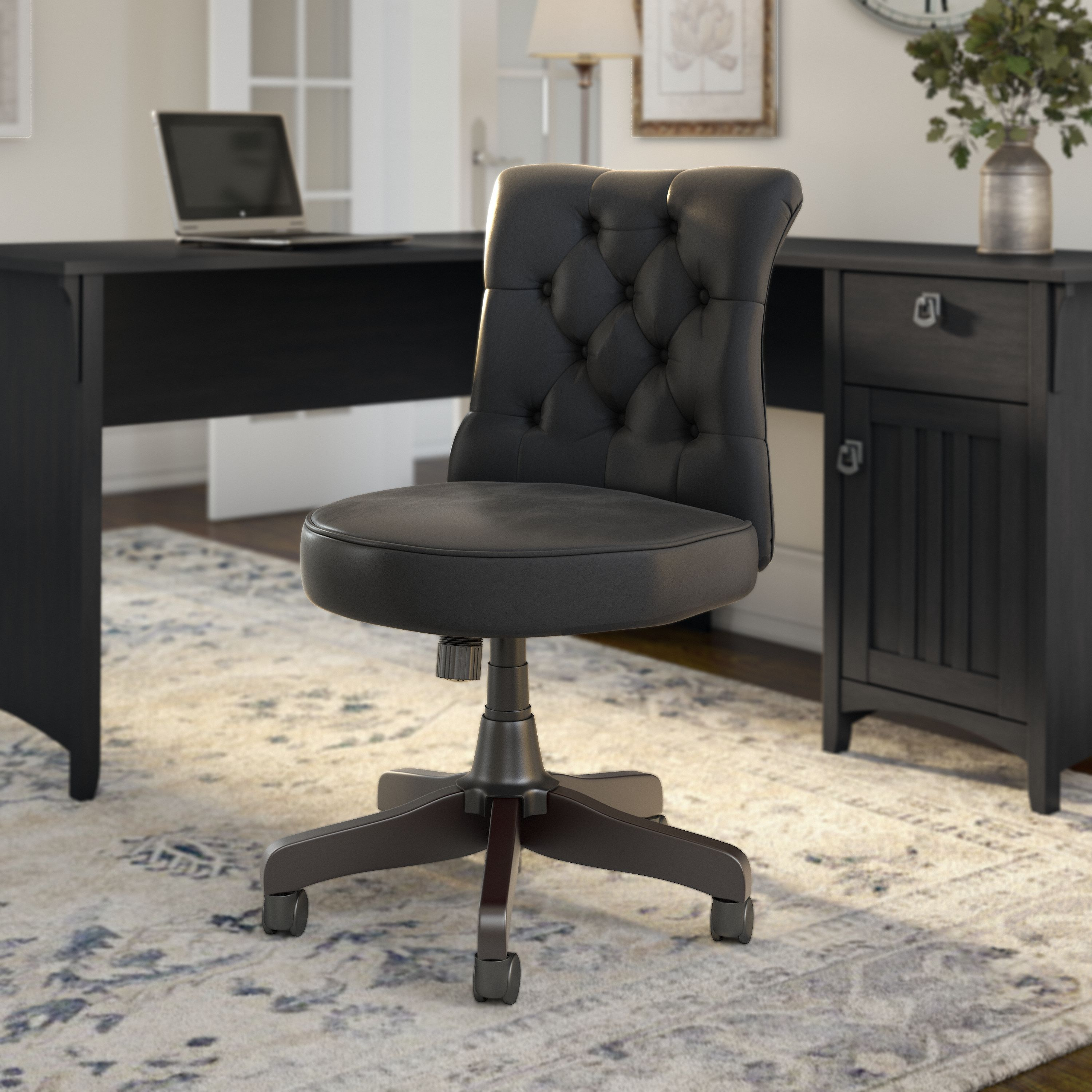 Shop Bush Business Furniture Arden Lane Mid Back Tufted Office Chair 01 CH2301BLL-03 #color_black leather