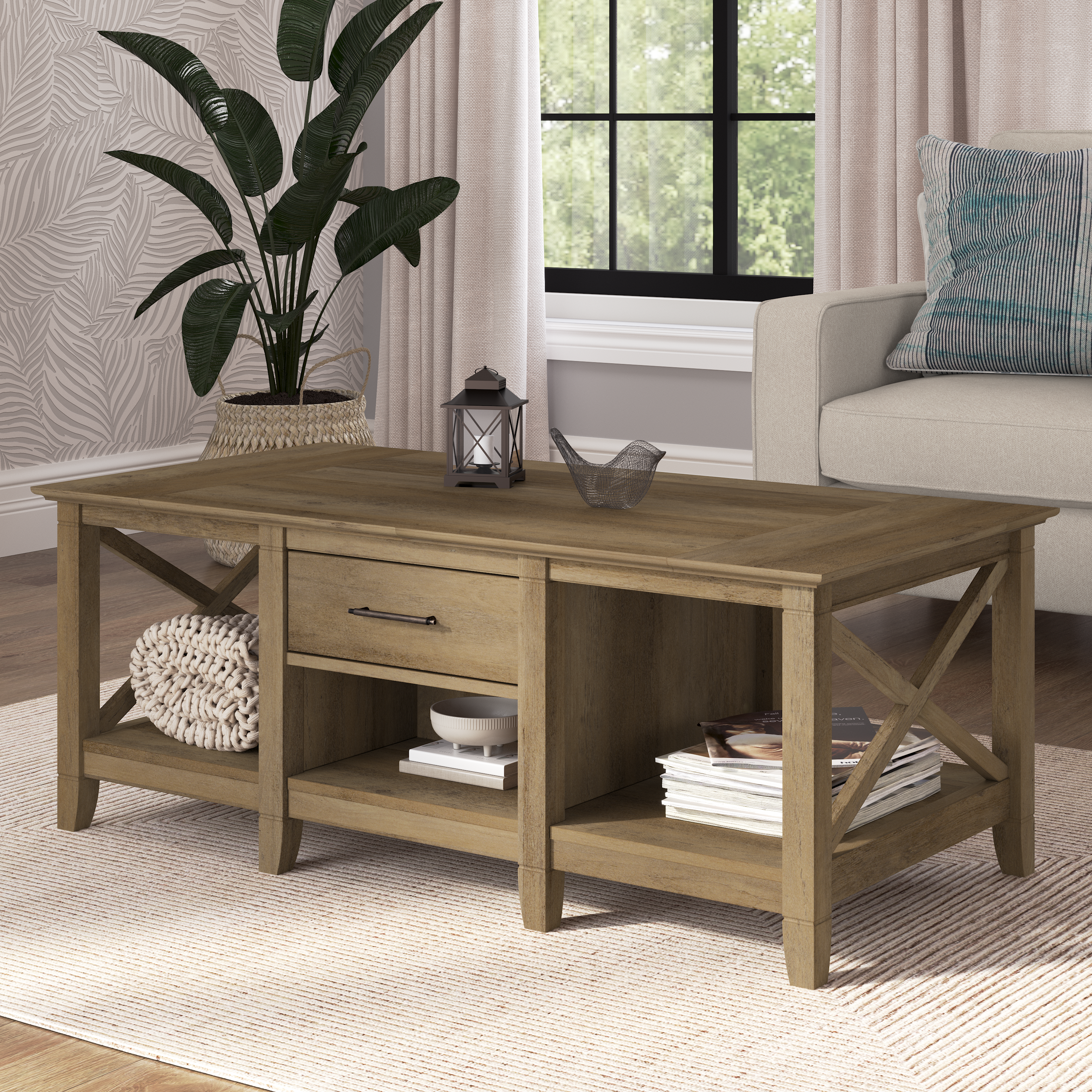 Shop Bush Furniture Key West Coffee Table with Storage 01 KWT148RCP-03 #color_reclaimed pine