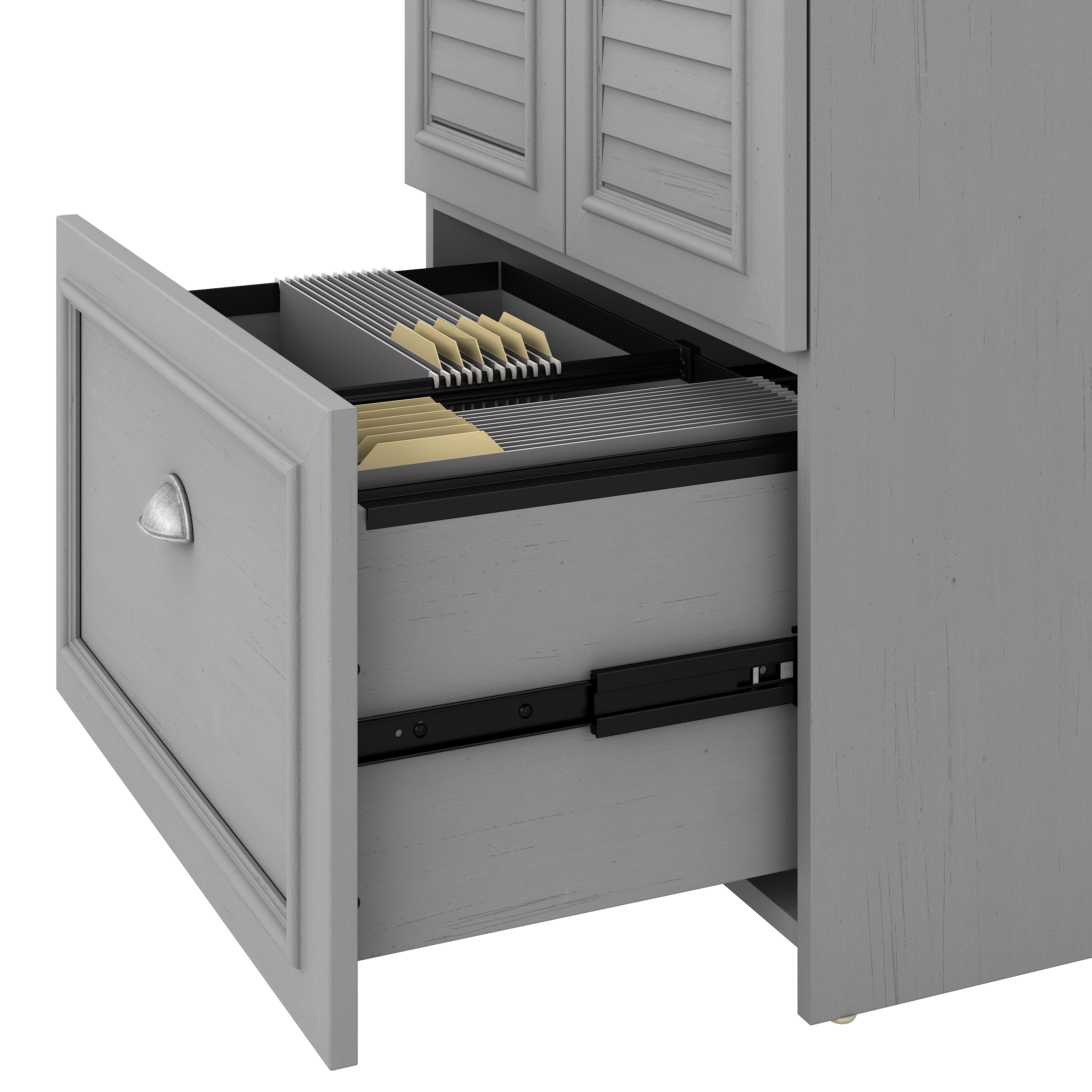 Shop Bush Furniture Fairview 60W L Shaped Desk with Hutch and Storage Cabinet with File Drawer 04 FV010CG #color_cape cod gray