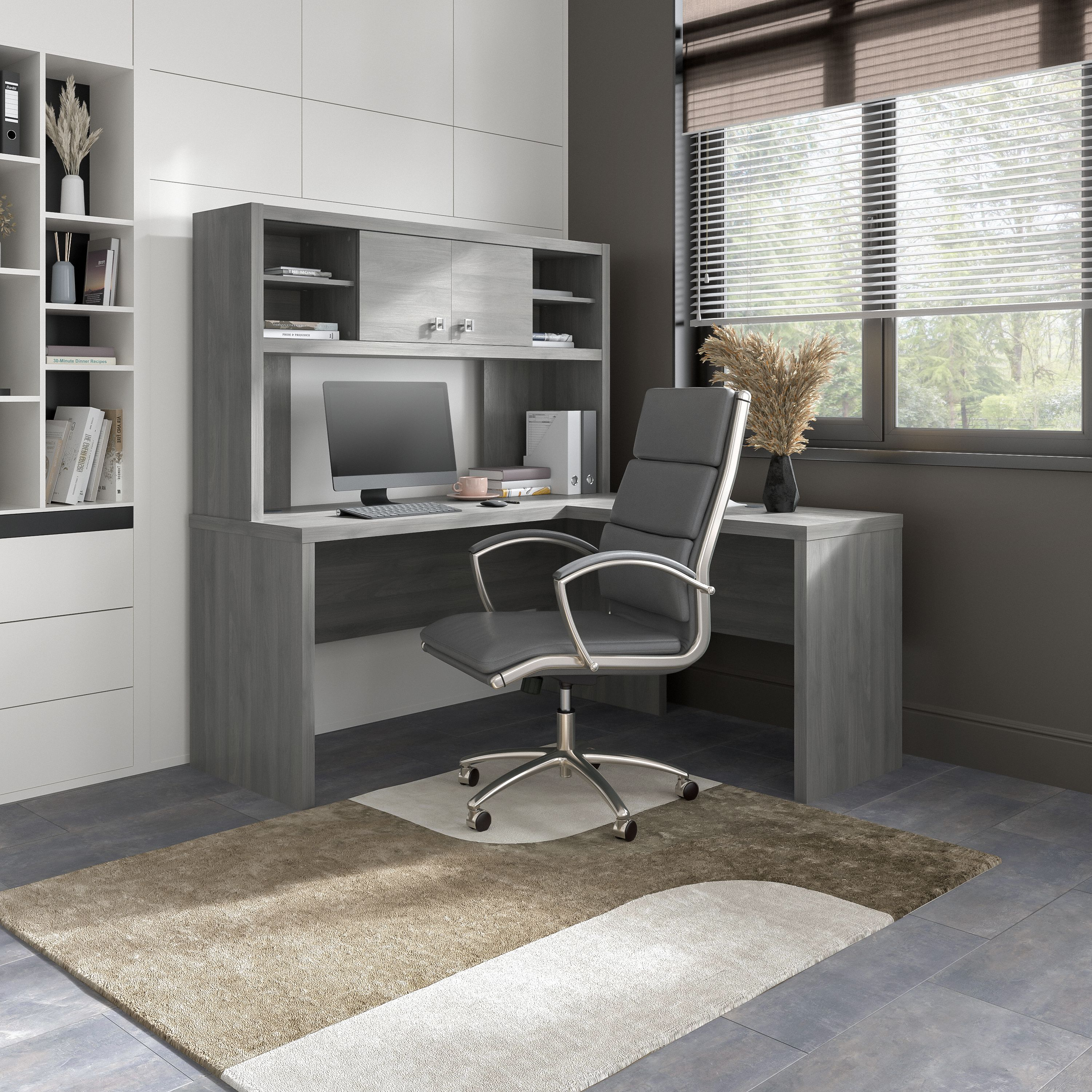 Shop Bush Business Furniture Echo L Shaped Desk with Hutch 01 ECH031MG #color_modern gray