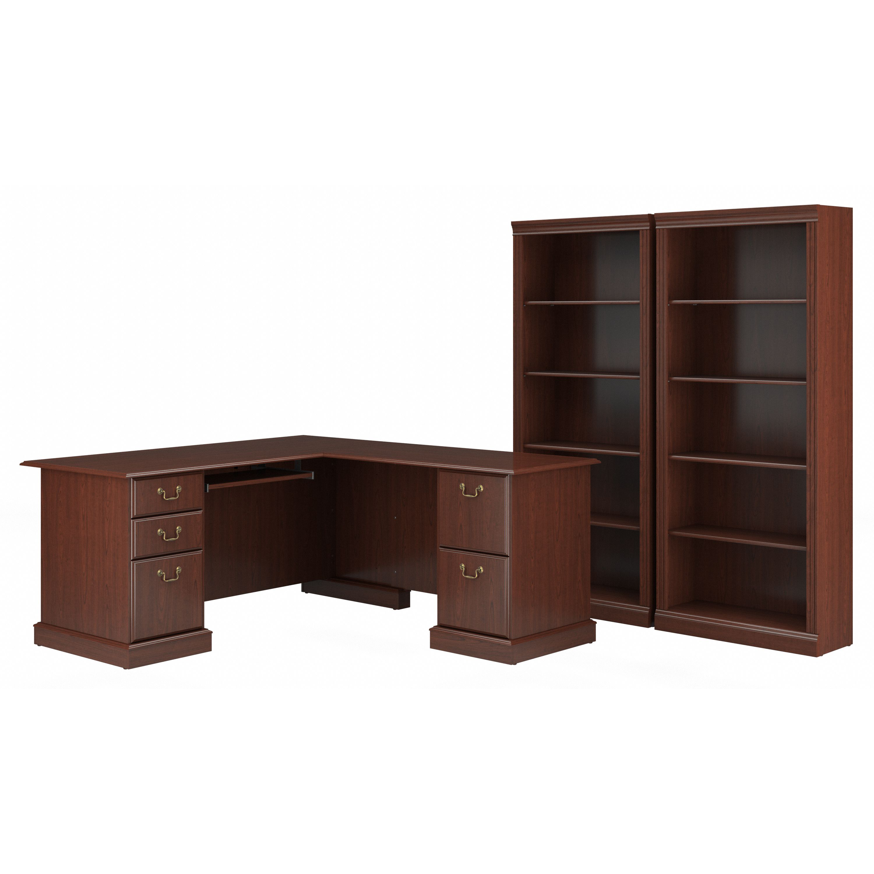 Shop Bush Furniture Saratoga L Shaped Computer Desk and Bookcase Set 02 SAR005CS #color_harvest cherry