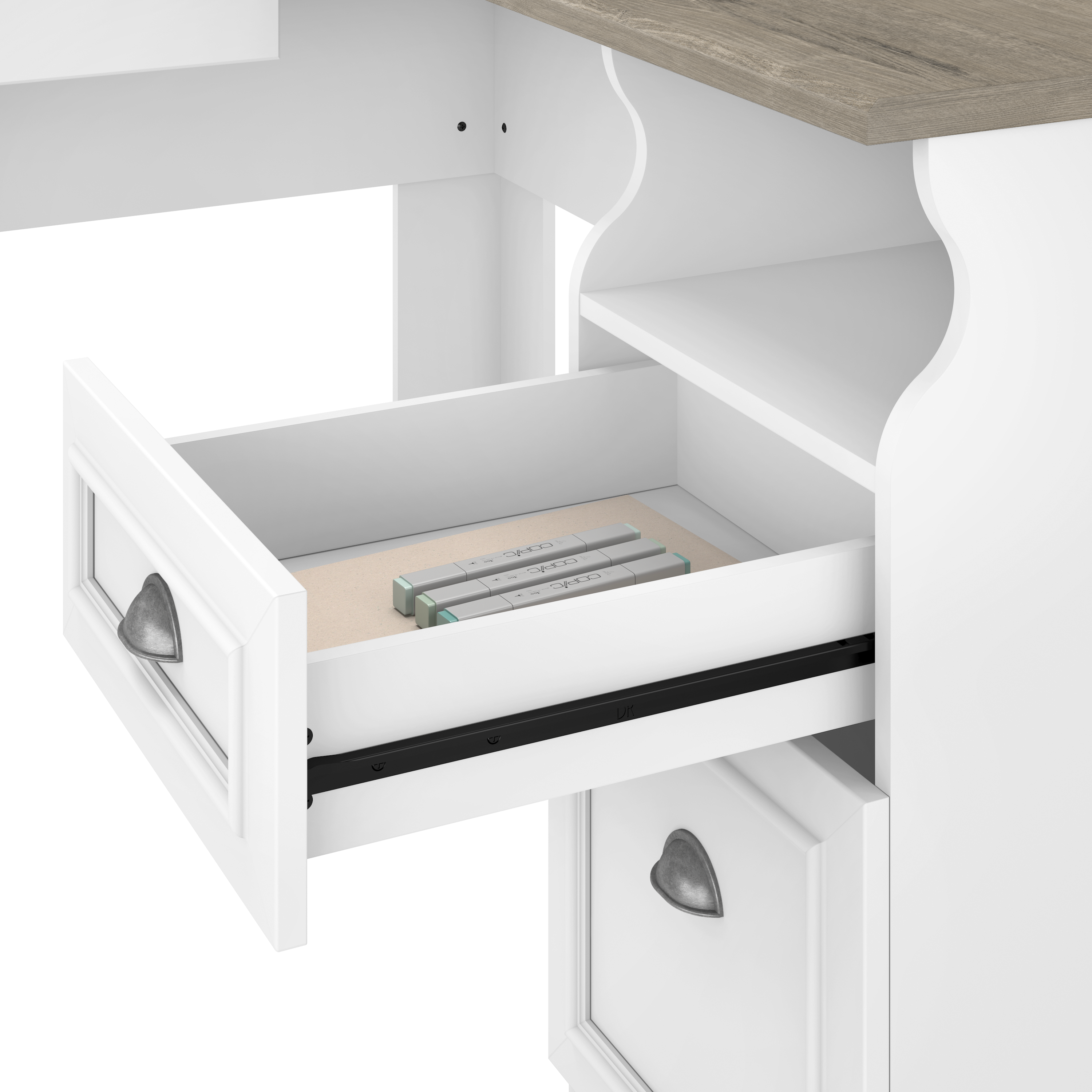 Shop Bush Furniture Fairview 60W L Shaped Desk with Hutch, Bookcase, Storage and File Cabinets 03 FV014G2W #color_shiplap gray/pure white