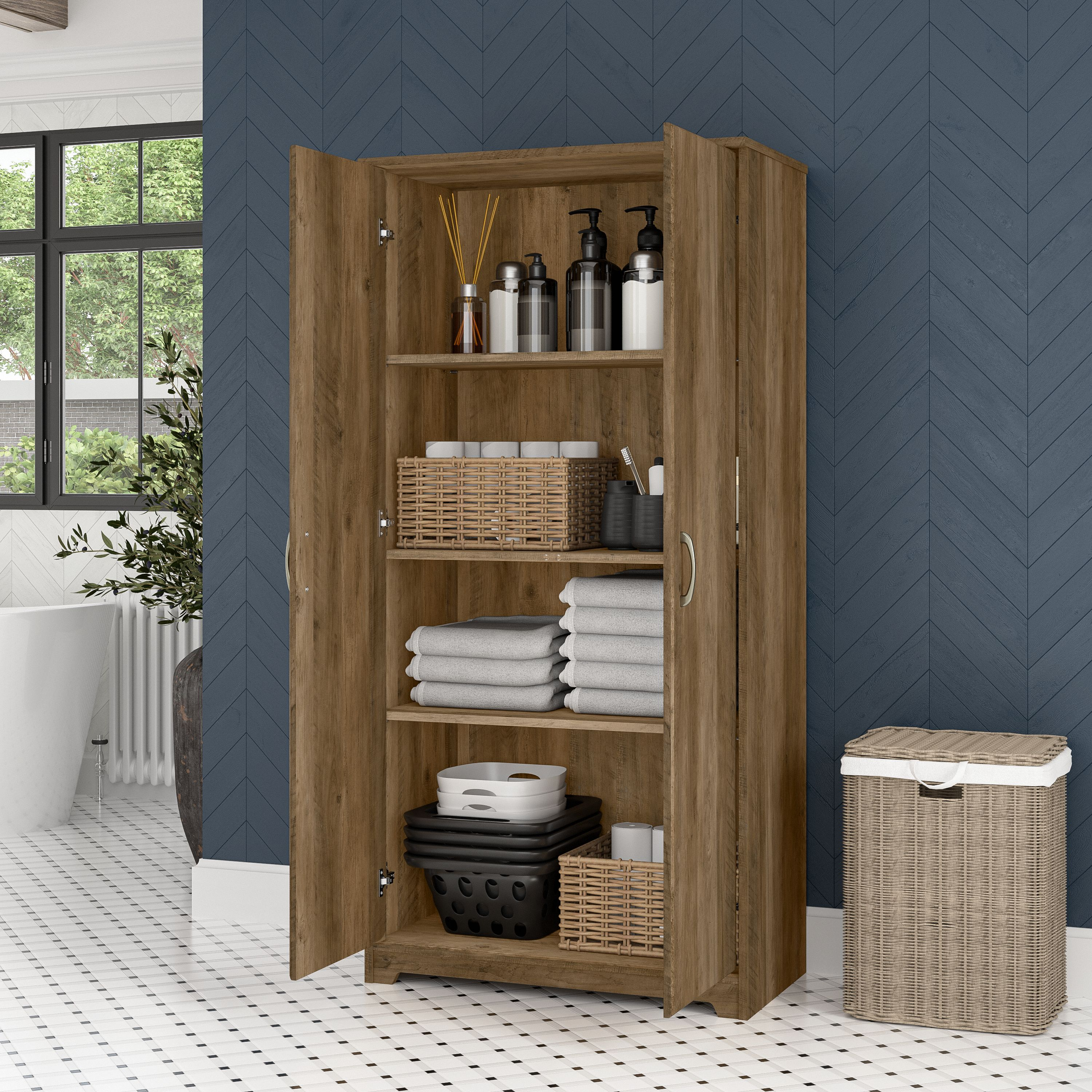 Shop Bush Furniture Cabot Tall Bathroom Storage Cabinet with Doors 06 WC31599-Z1 #color_reclaimed pine