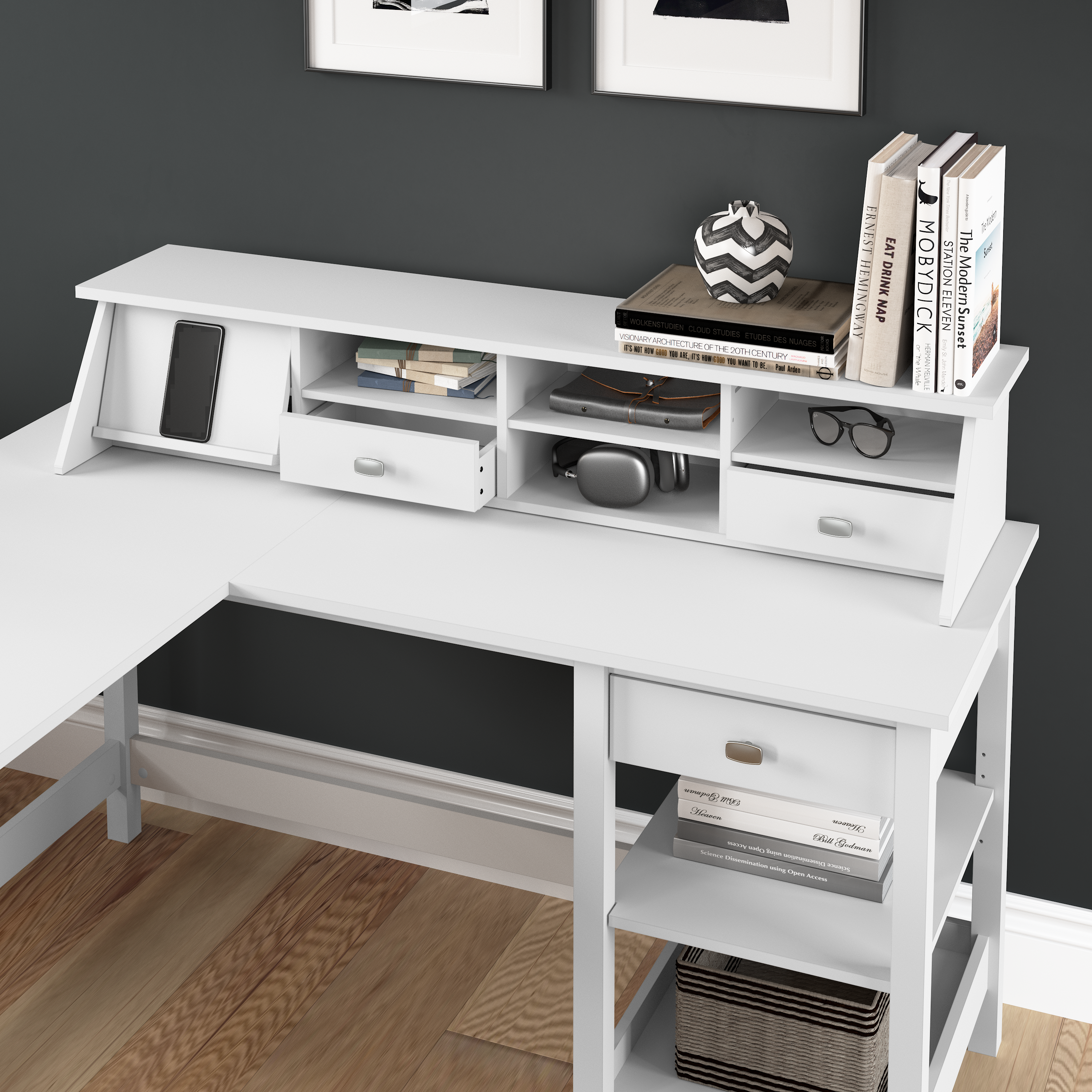 Shop Bush Furniture Broadview Desktop Organizer 01 BDH154WH-03 #color_pure white