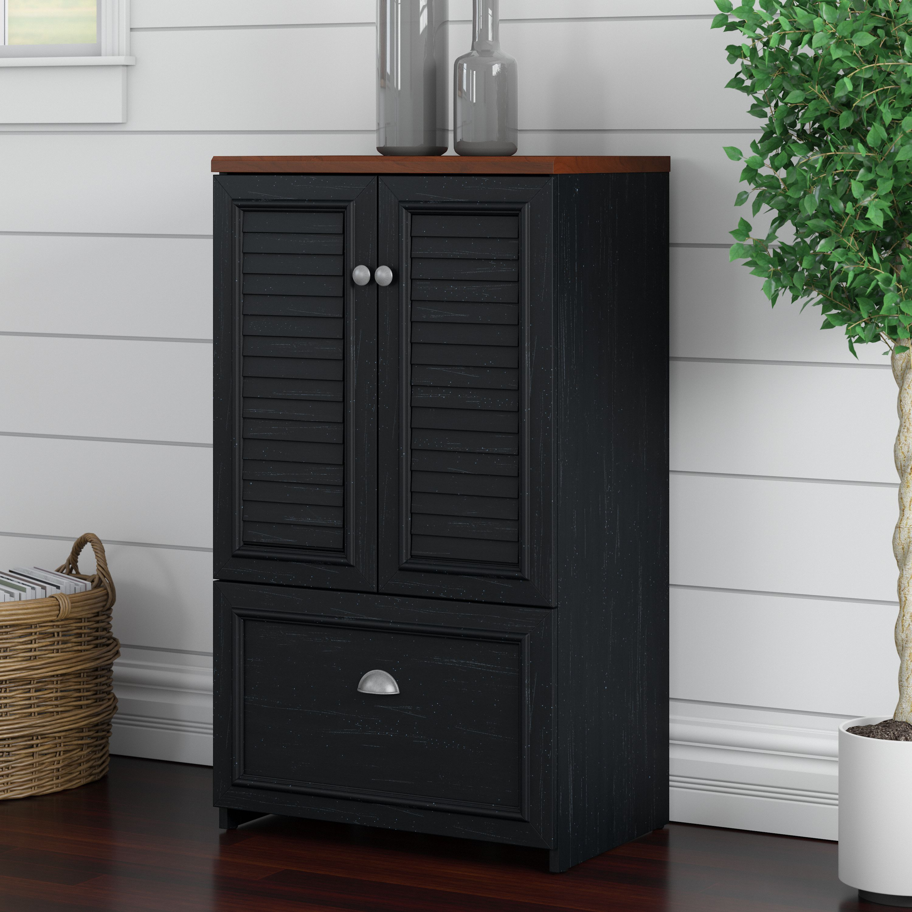 Shop Bush Furniture Fairview 2 Door Storage Cabinet with File Drawer 01 WC53980-03 #color_antique black/hansen cherry