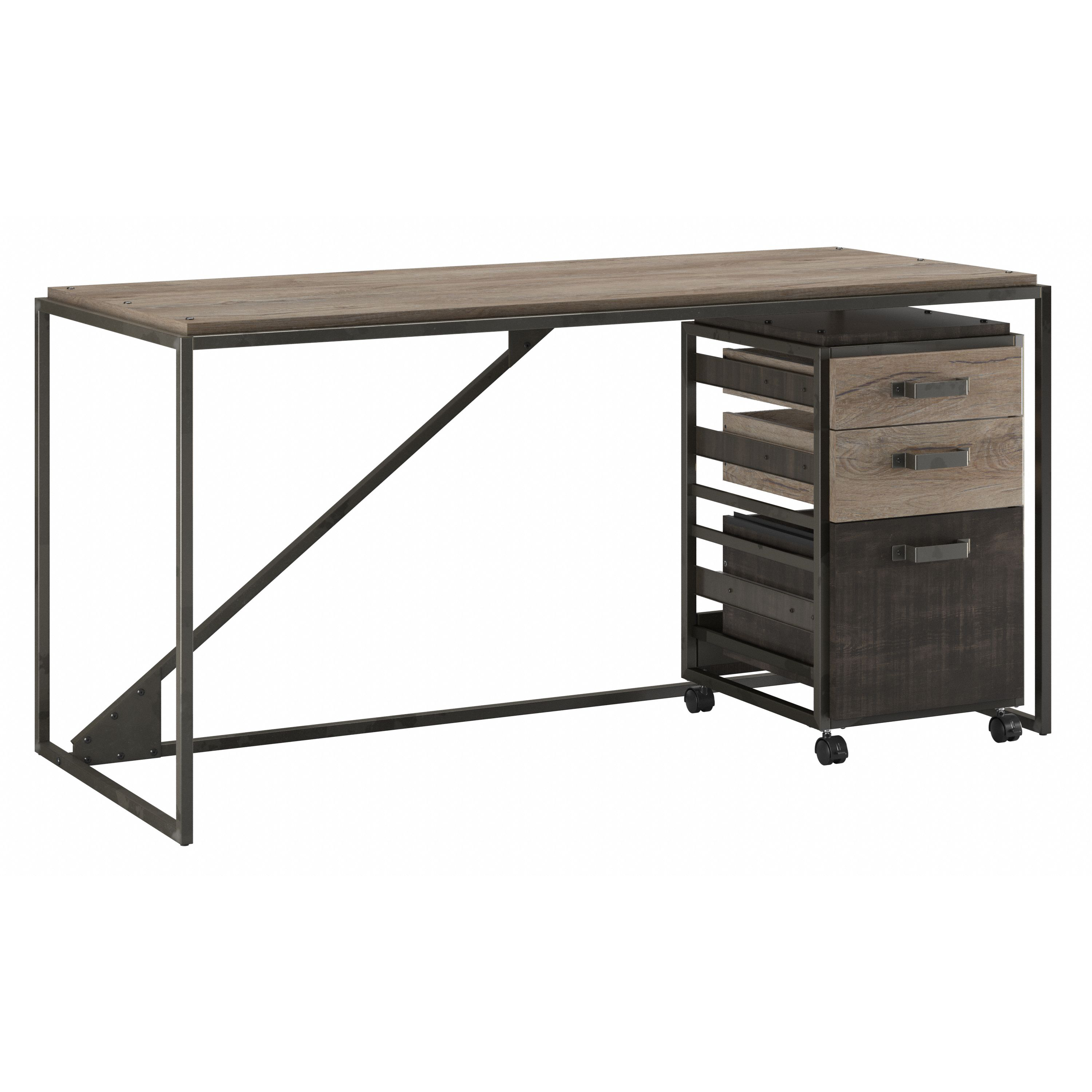 Shop Bush Furniture Refinery 62W Industrial Desk with 3 Drawer Mobile File Cabinet 02 RFY005RG #color_rustic gray/charred wood