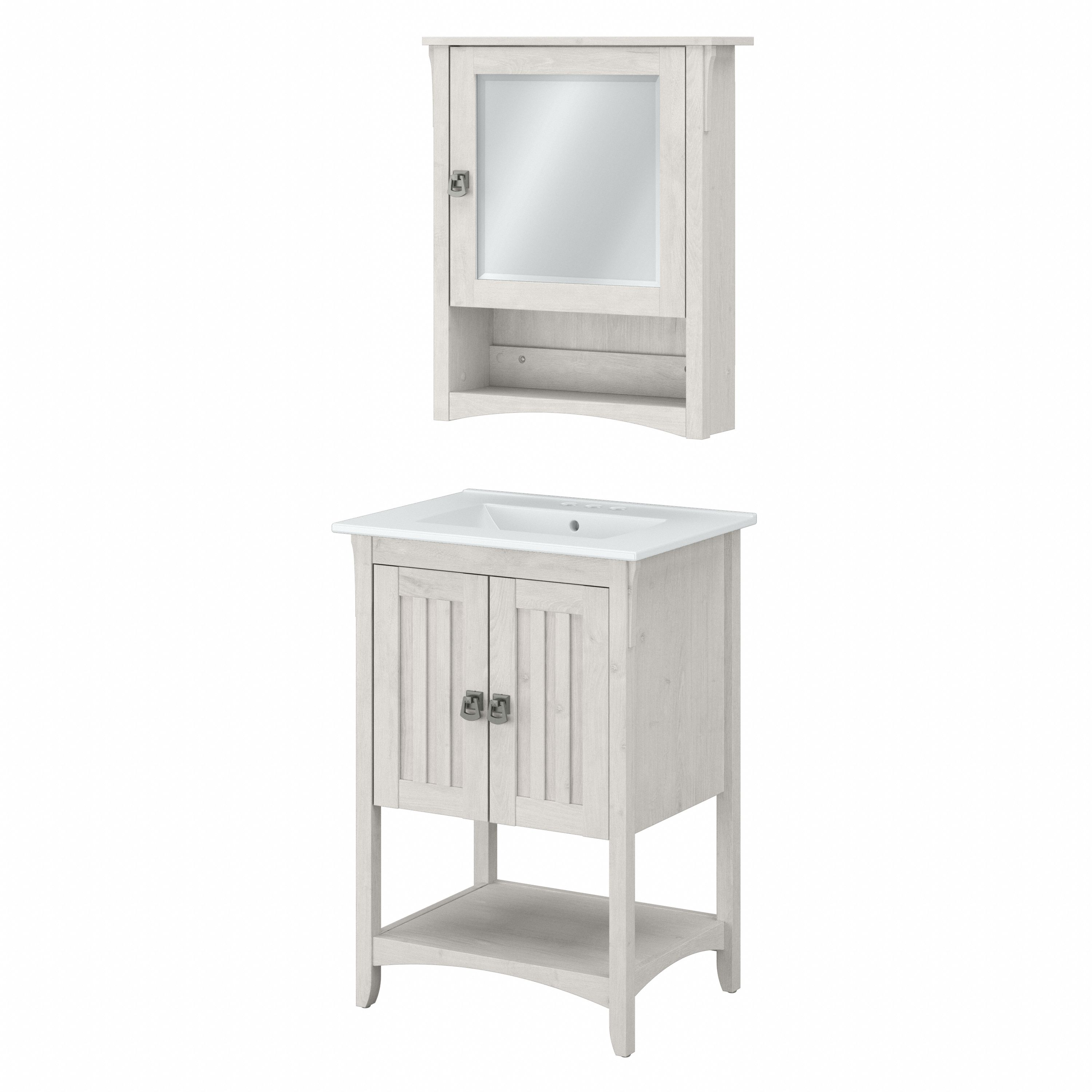 Shop Bush Furniture Salinas 24W Bathroom Vanity Sink and Medicine Cabinet with Mirror 02 SAL018LW #color_linen white oak