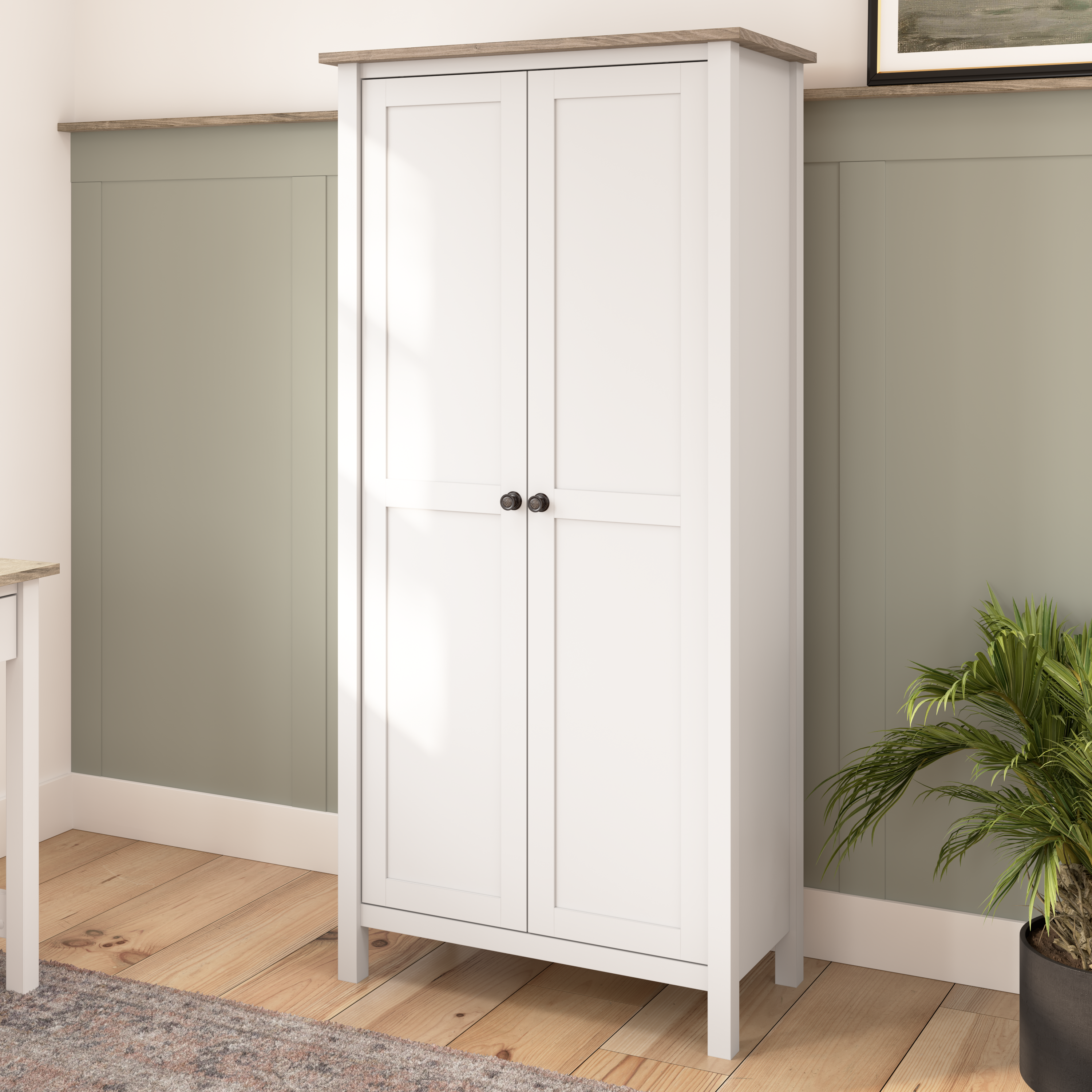 Shop Bush Furniture Mayfield Tall Storage Cabinet with Doors 01 MAS132GW2-03 #color_shiplap gray/pure white