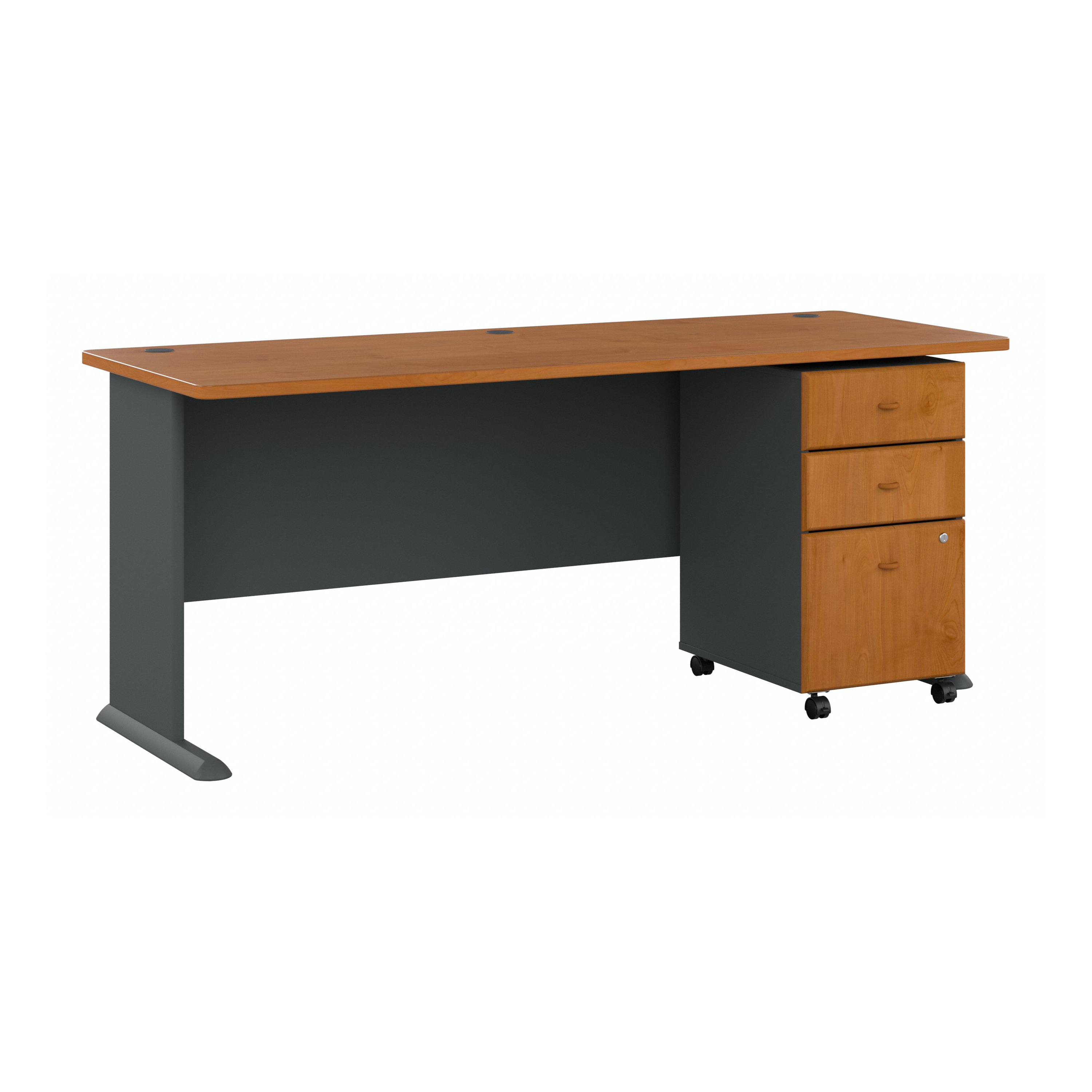 Shop Bush Business Furniture Series A 72W Desk with Mobile File Cabinet 02 SRA013NCSU #color_natural cherry/slate