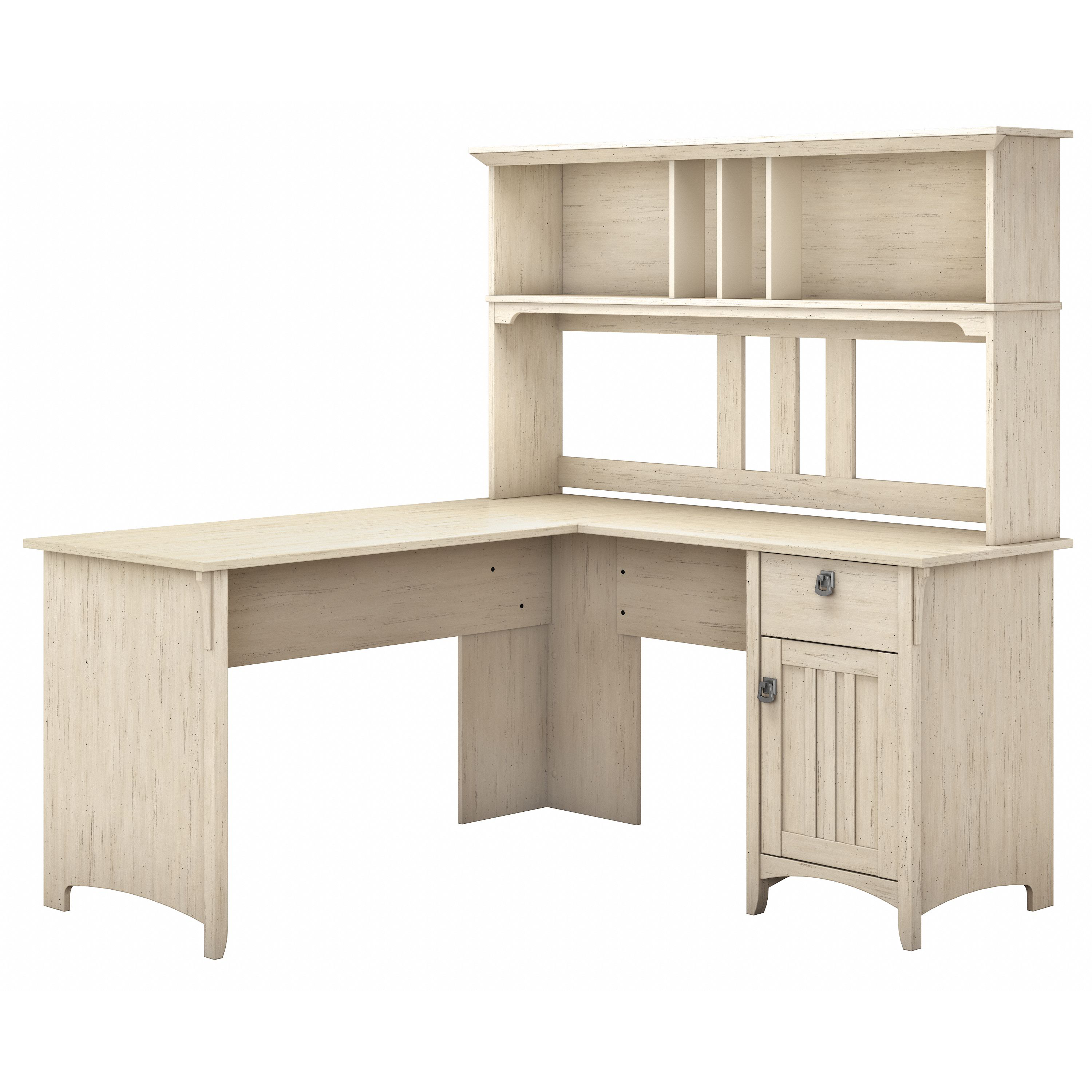 Shop Bush Furniture Salinas 60W L Shaped Desk with Hutch 02 SAL004AW #color_antique white