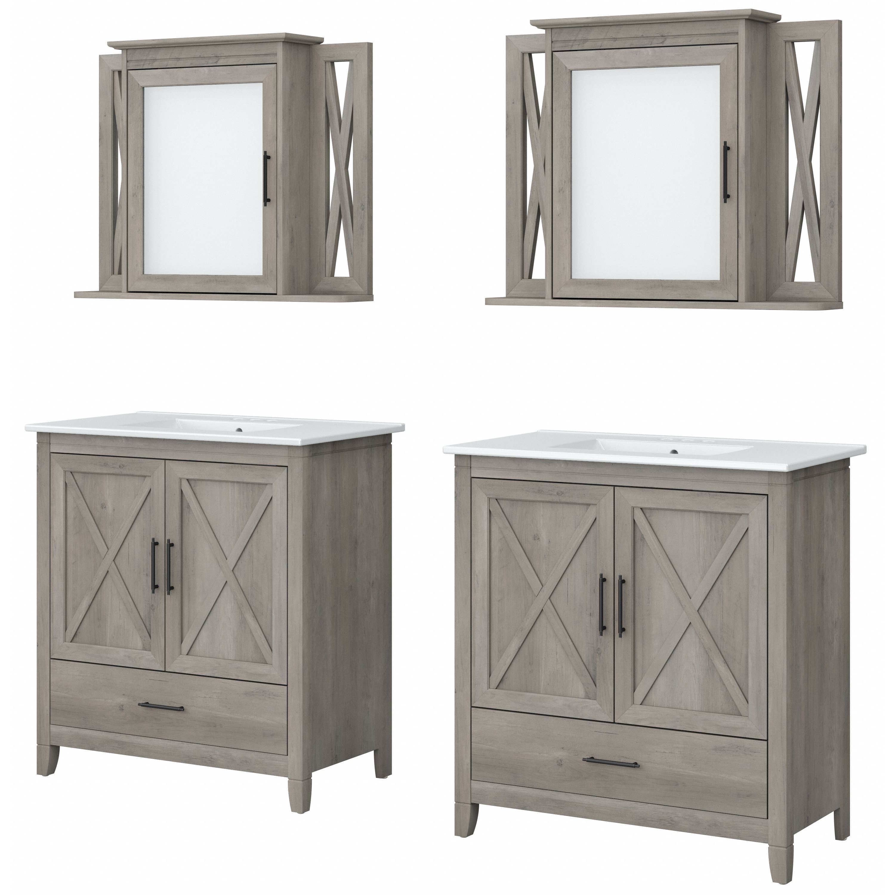Shop Bush Furniture Key West 64W Double Vanity Set with Sinks and Medicine Cabinets 02 KWS042DG #color_driftwood gray