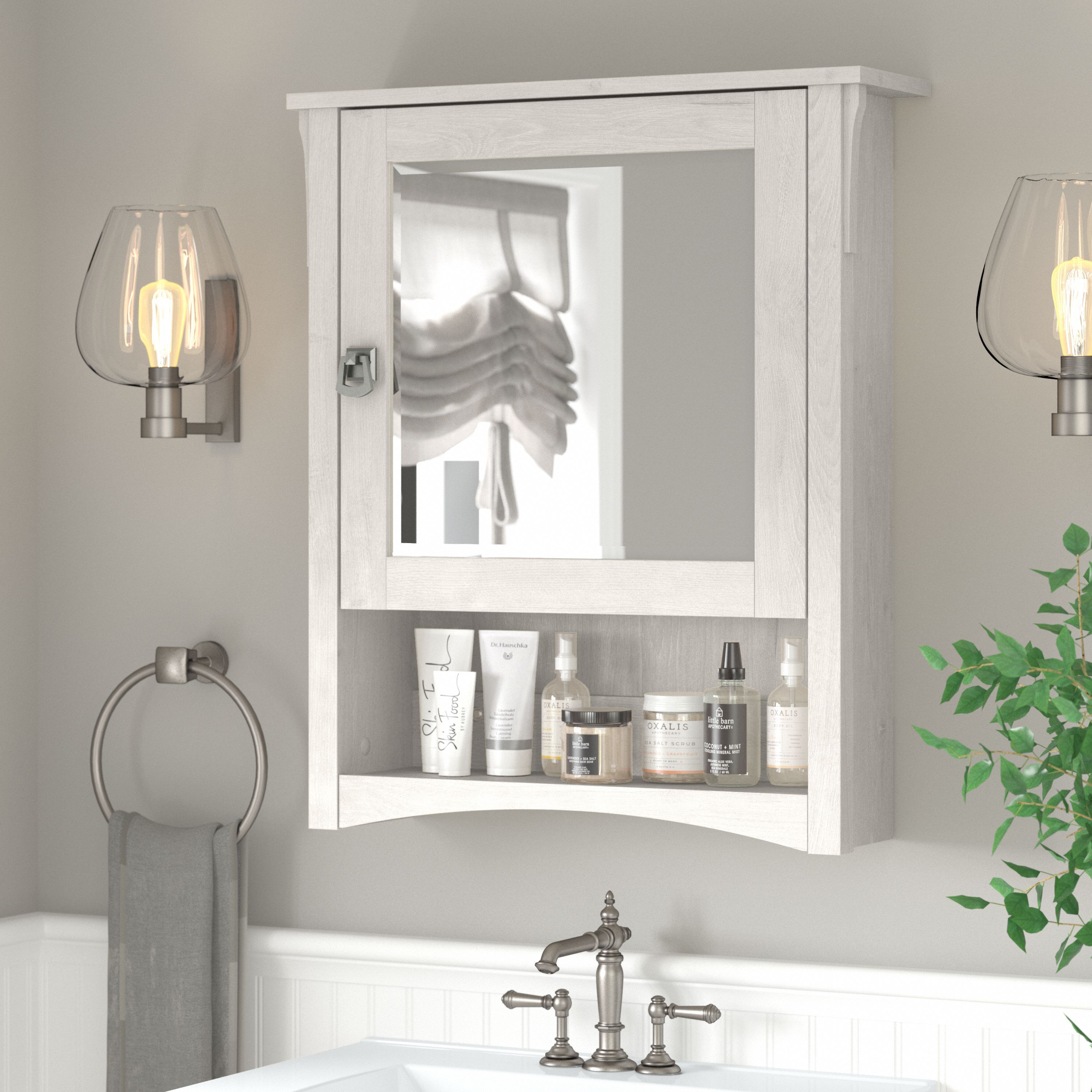 Shop Bush Furniture Salinas Bathroom Medicine Cabinet with Mirror 01 SAWS224LW-03 #color_linen white oak
