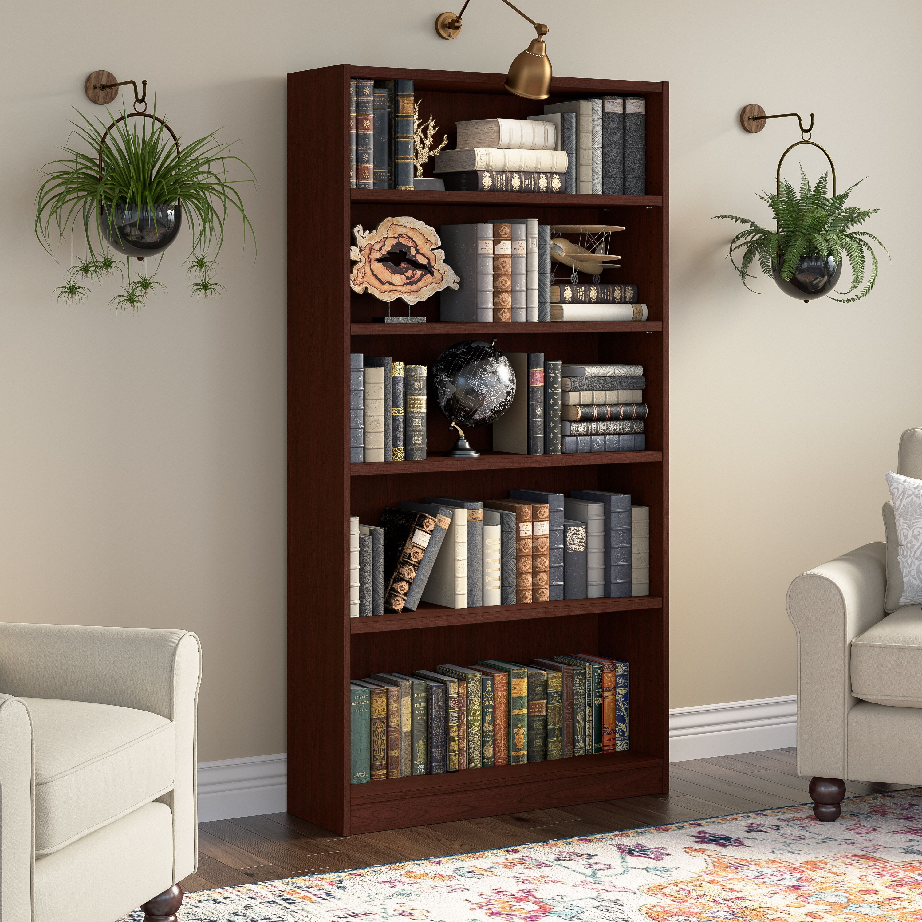 Shop Bush Furniture Universal Tall 5 Shelf Bookcase 01 WL12439 #color_vogue cherry