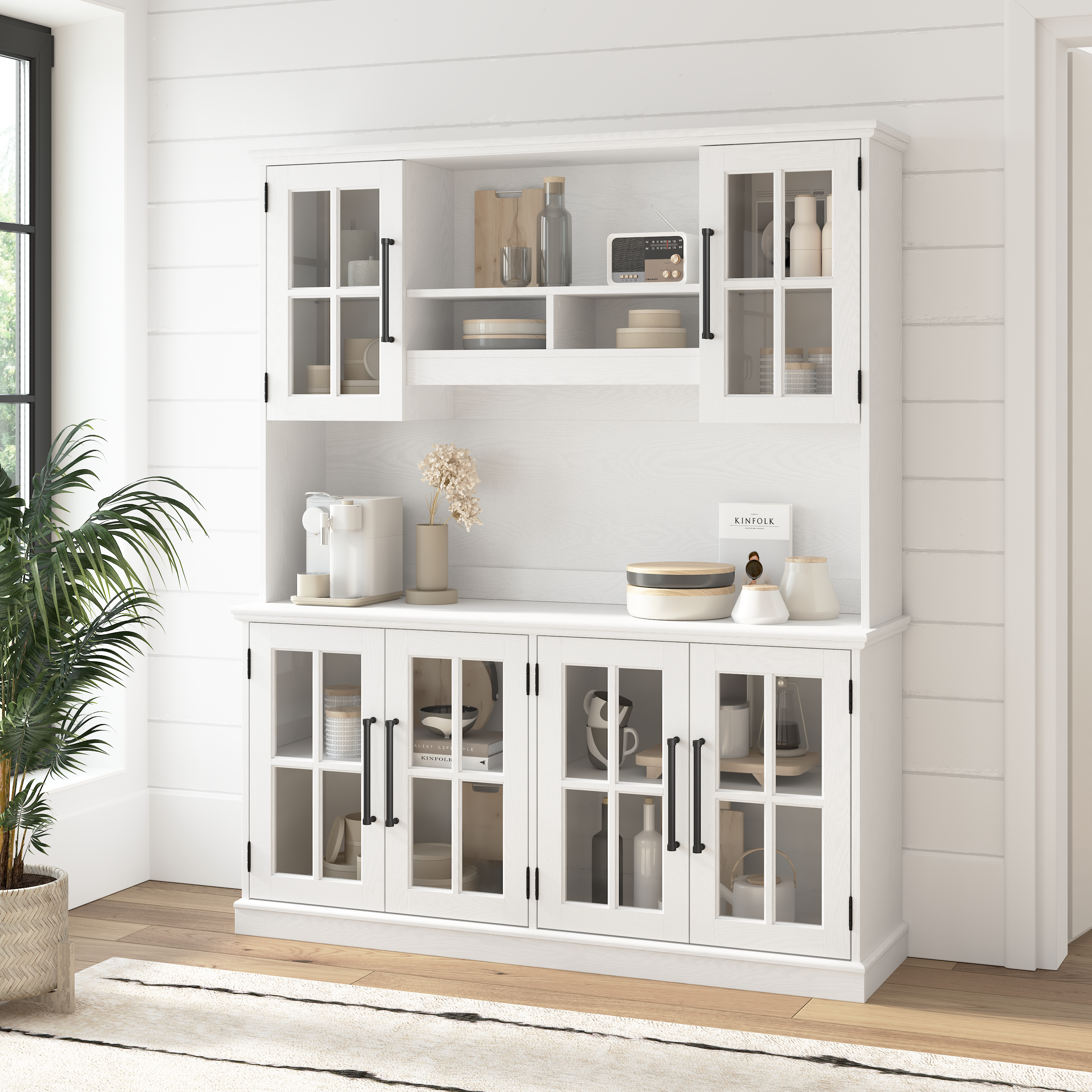 Shop Bush Furniture Westbrook 60W Sideboard with Hutch 01 WBK016WAS #color_white ash