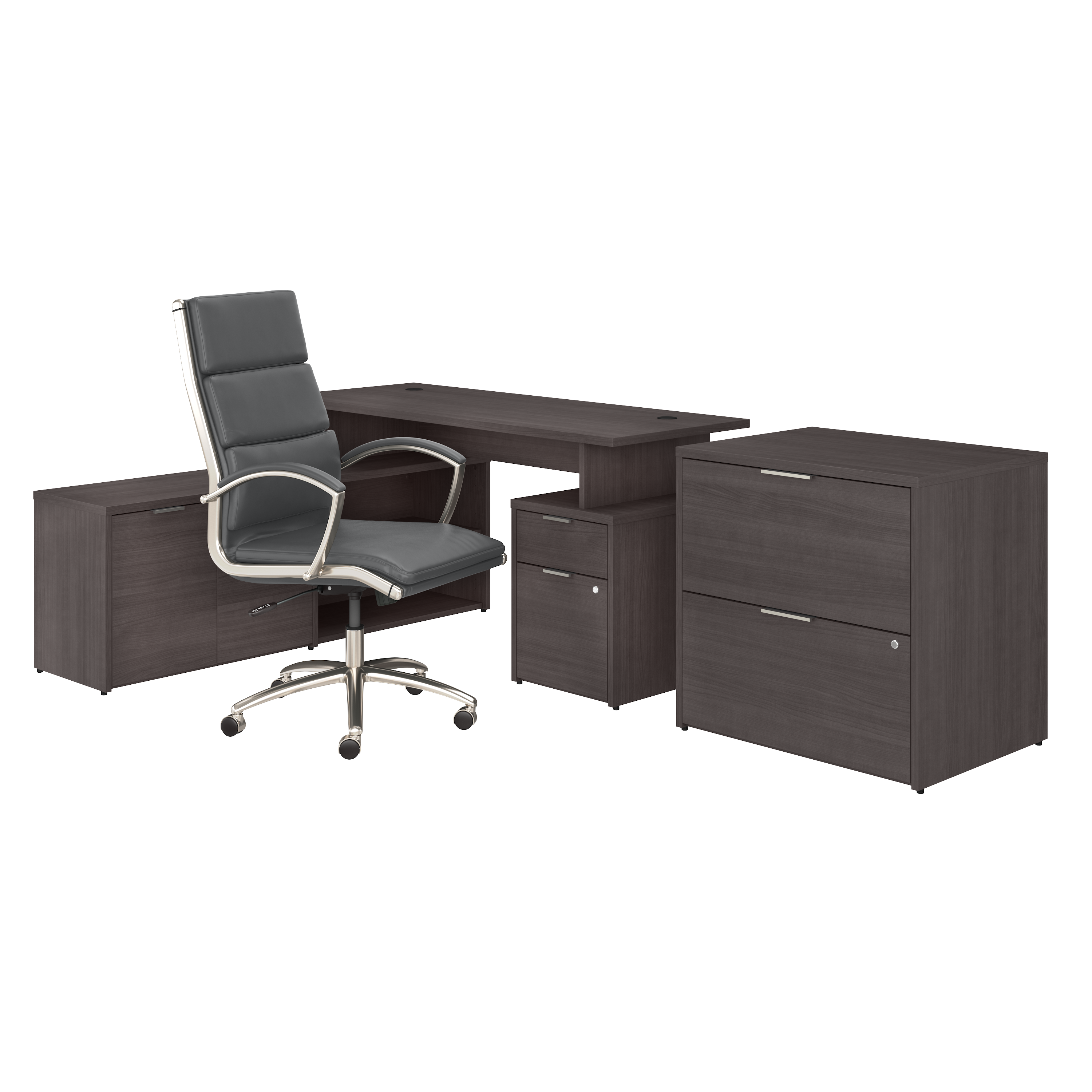 Shop Bush Business Furniture Jamestown 60W L Shaped Desk with Lateral File Cabinet and High Back Office Chair 02 JTN026SGSU #color_storm gray