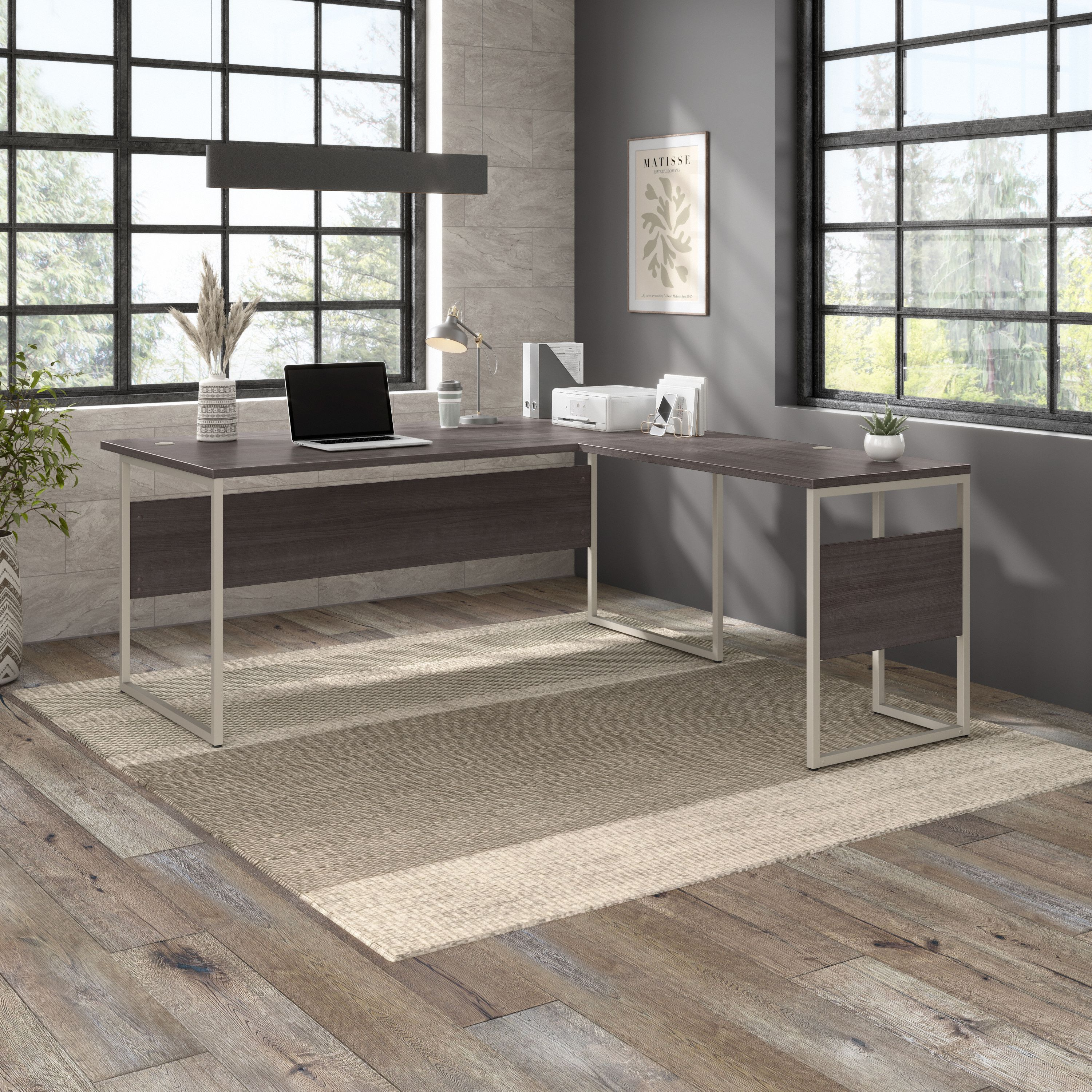 Shop Bush Business Furniture Hybrid 72W x 36D L Shaped Table Desk with Metal Legs 01 HYB025SG #color_storm gray