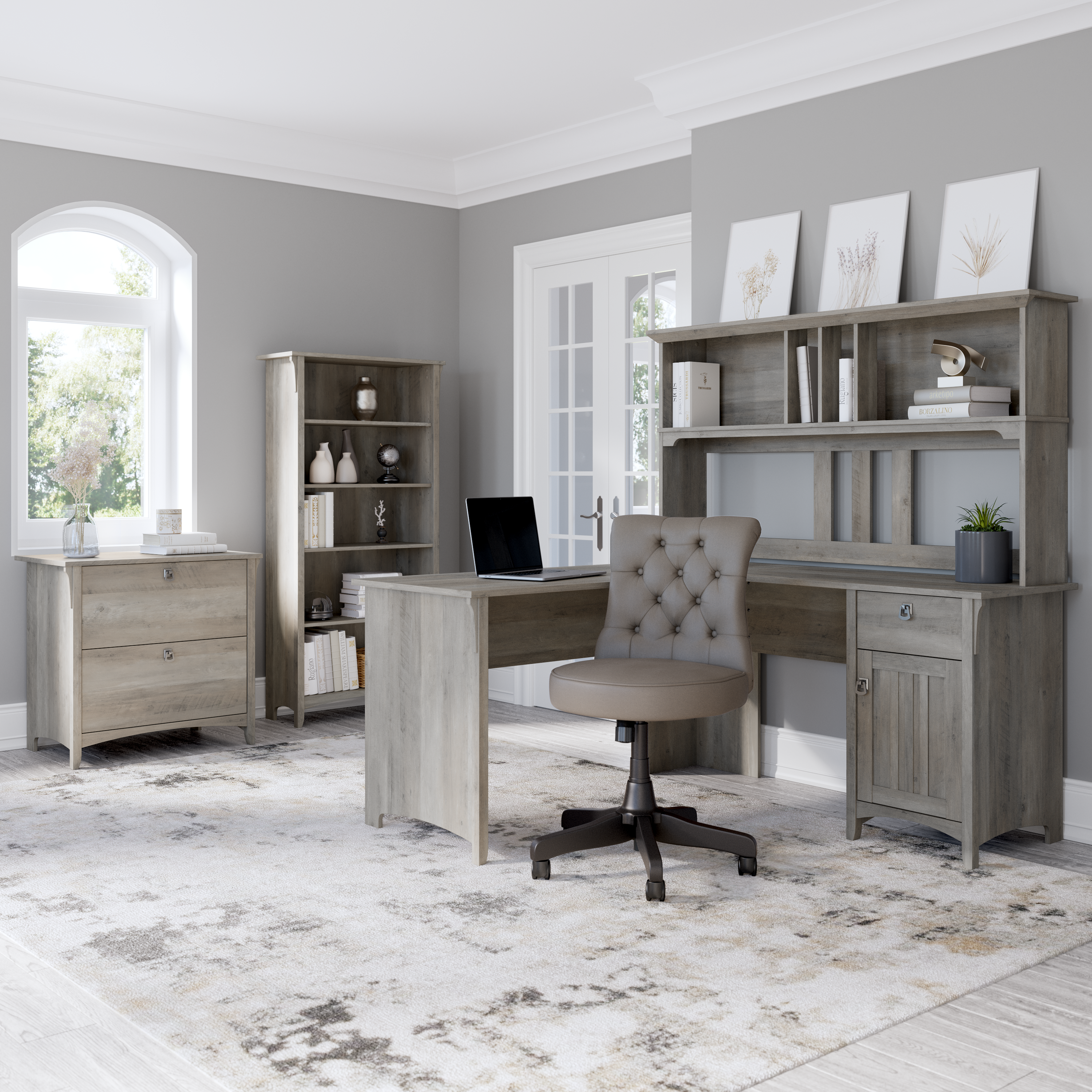 Shop Bush Furniture Salinas 60W L Shaped Desk with Storage 08 SAD160DG-03 #color_driftwood gray
