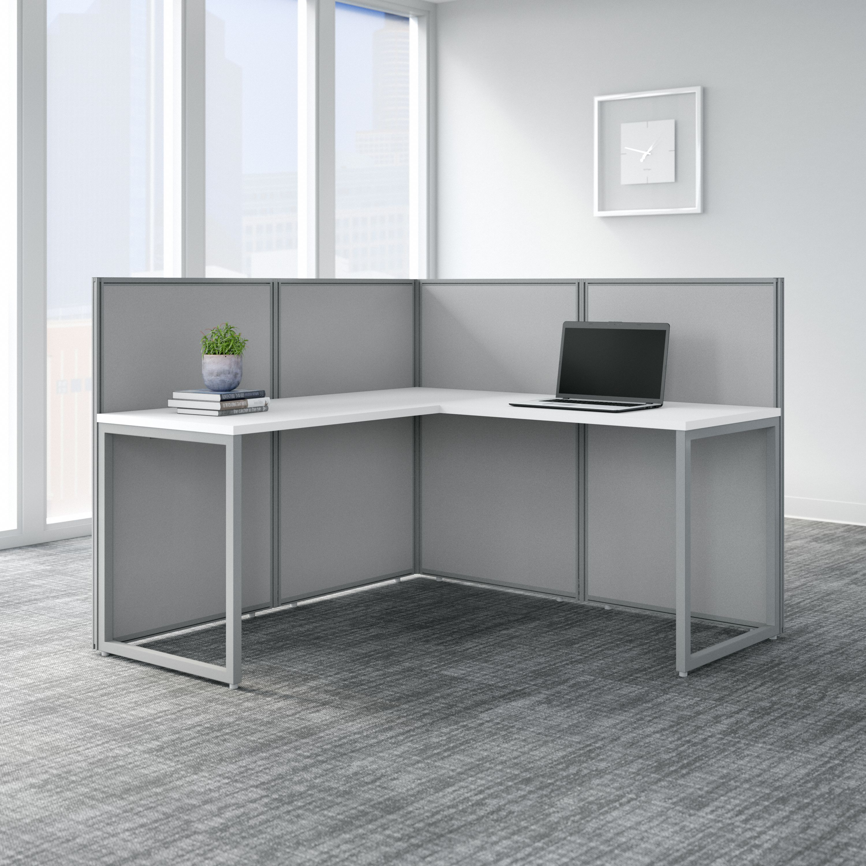 Shop Bush Business Furniture Easy Office 60W L Shaped Cubicle Desk Workstation with 45H Panels 01 EOD360WH-03K #color_pure white/silver gray fabric
