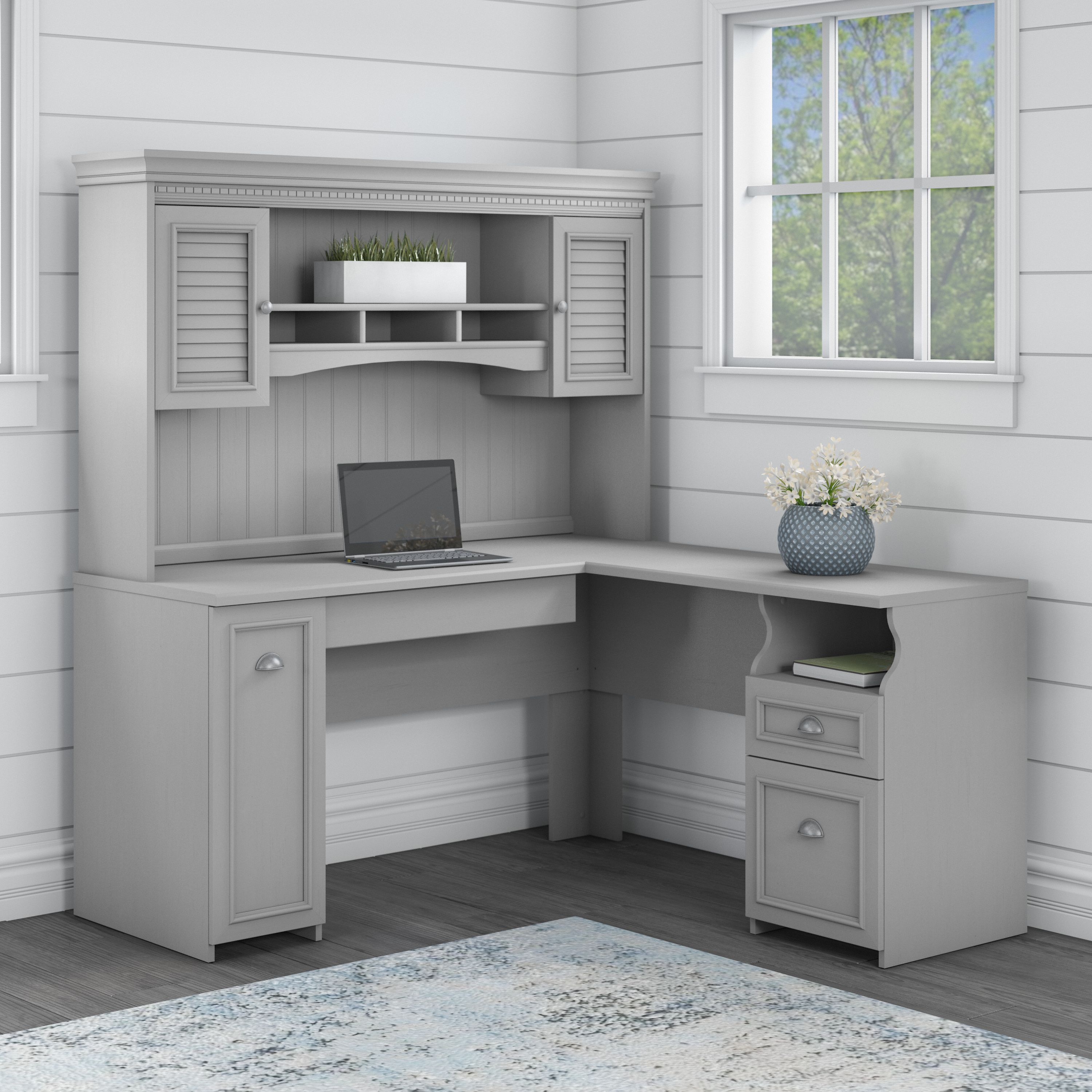 Shop Bush Furniture Fairview 60W L Shaped Desk with Hutch 01 FV004CG #color_cape cod gray