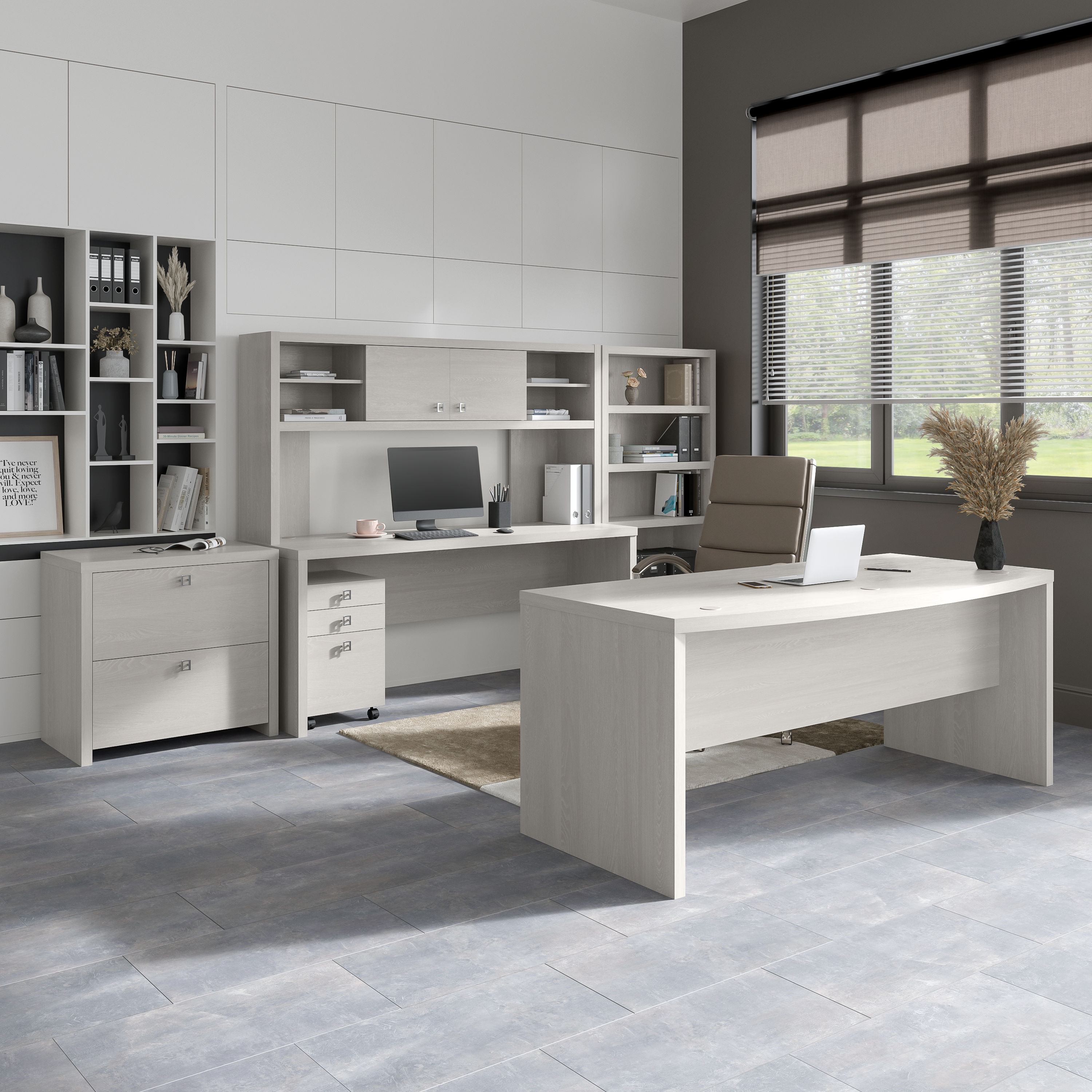 Shop Bush Business Furniture Echo L Shaped Desk with Mobile File Cabinet 09 ECH008GS #color_gray sand