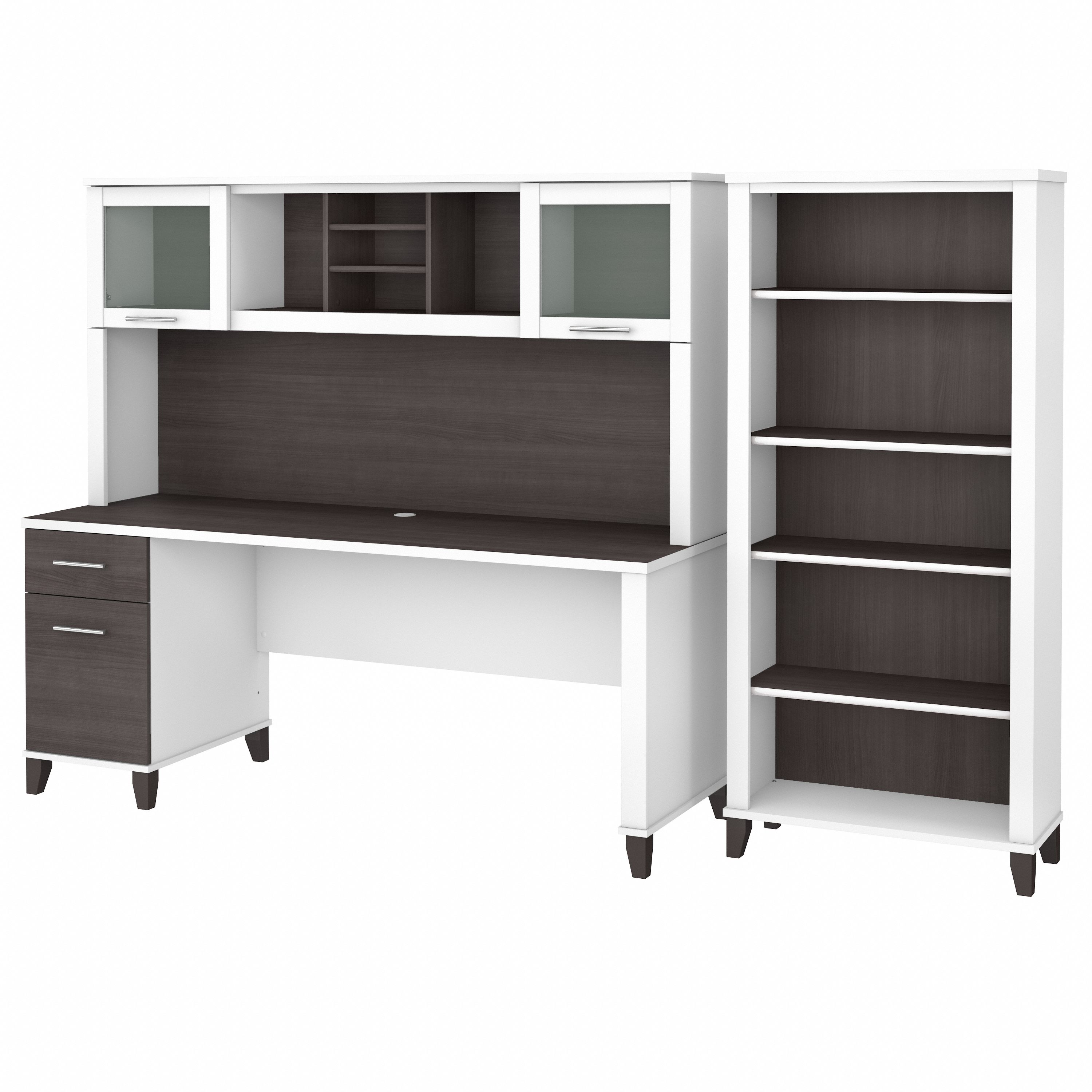 Shop Bush Furniture Somerset 72W Office Desk with Hutch and 5 Shelf Bookcase 02 SET020SGWH #color_storm gray/white