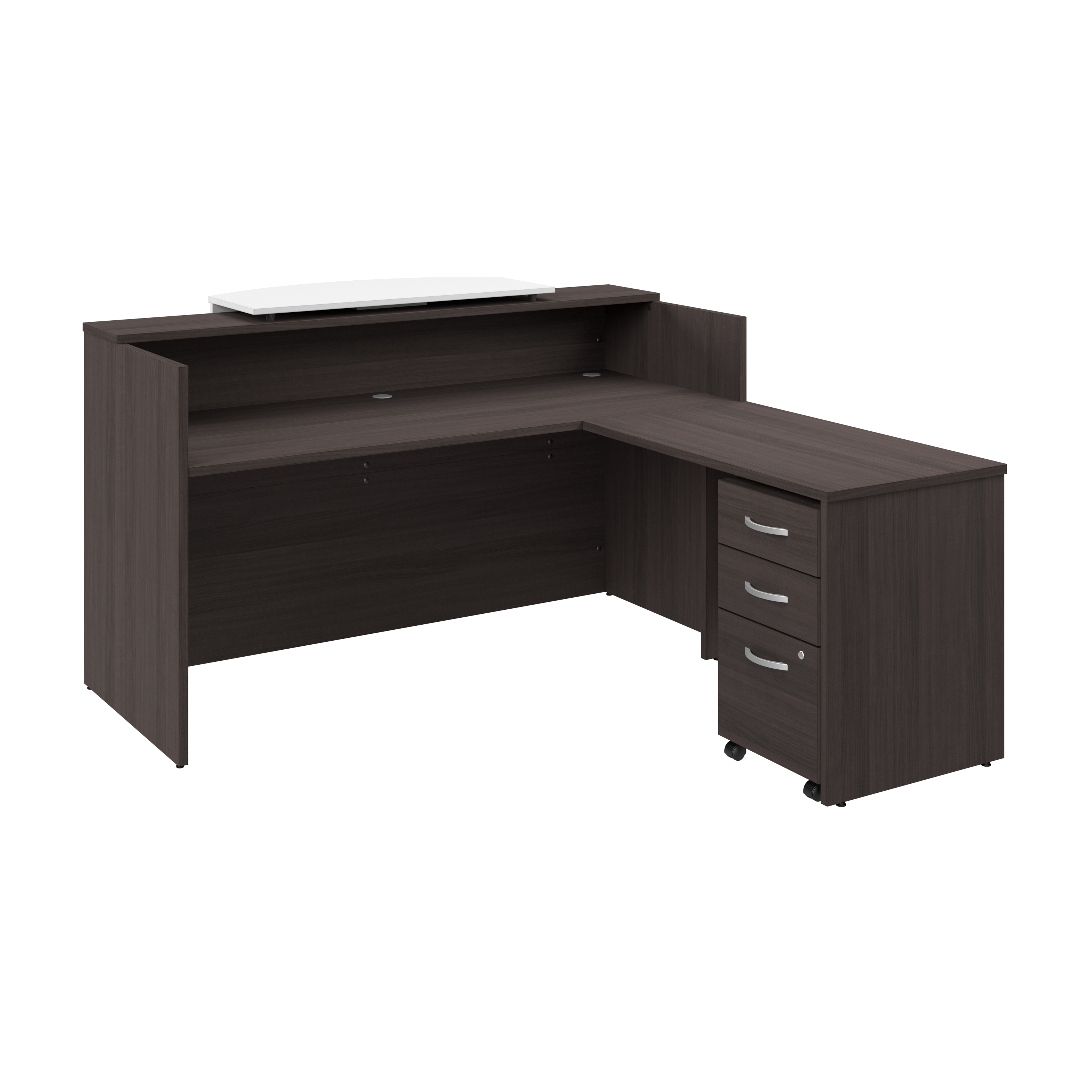 Shop Bush Business Furniture Arrive 72W x 72D L Shaped Reception Desk with Counter and Mobile File Cabinet 02 ARV010SG #color_storm gray