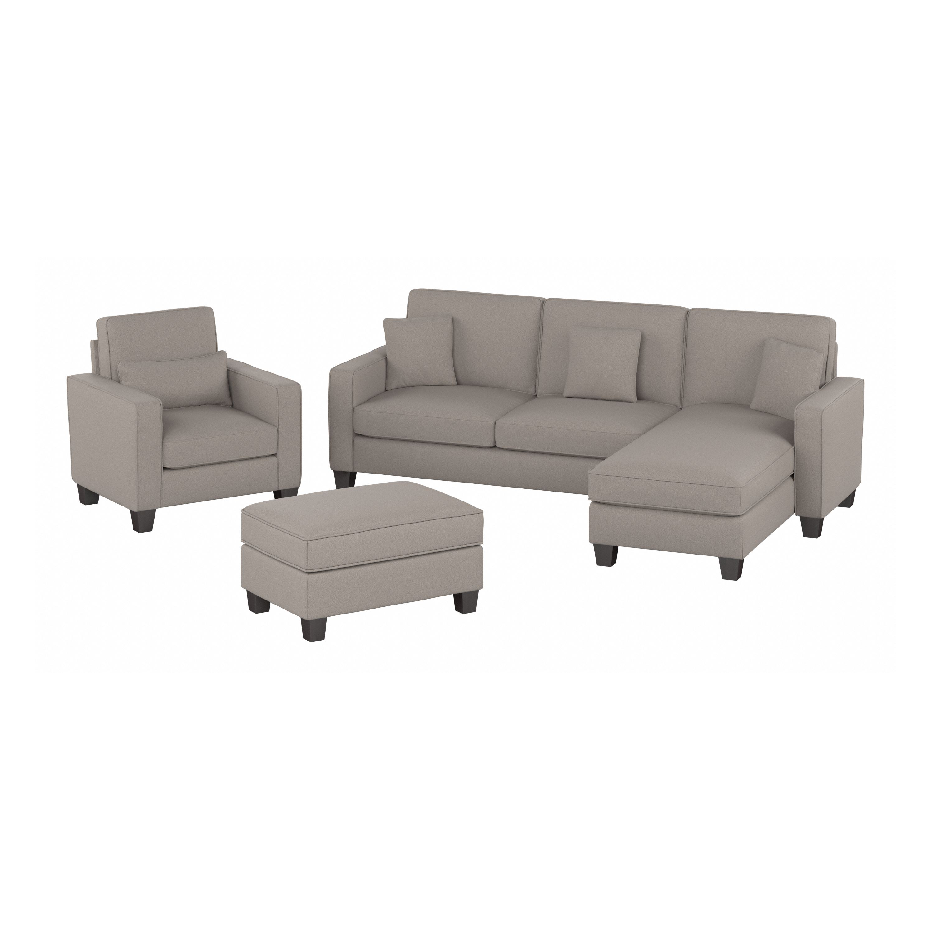 Shop Bush Furniture Stockton 102W Sectional Couch with Reversible Chaise Lounge, Accent Chair, and Ottoman 02 SKT021BGH #color_beige herringbone fabric