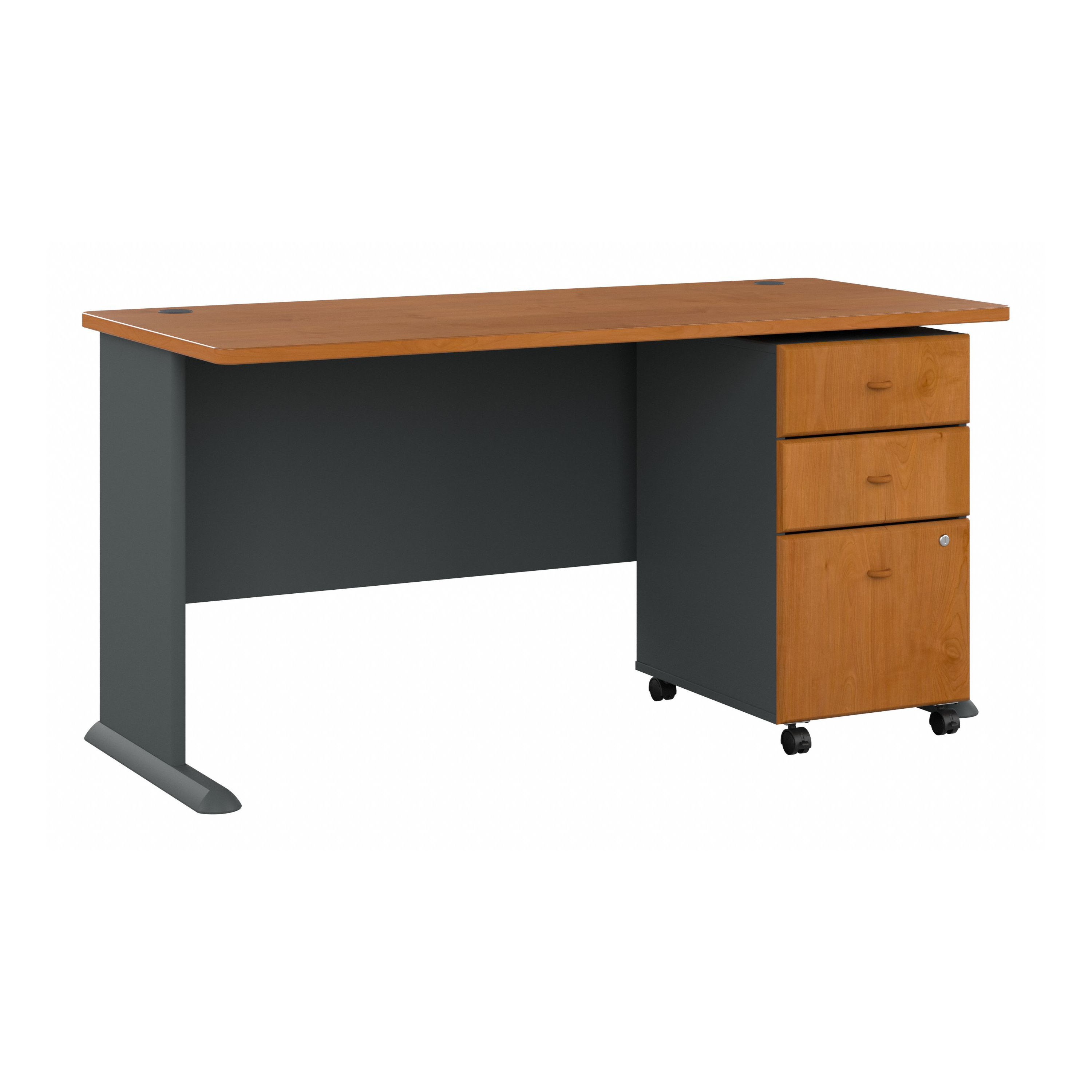 Shop Bush Business Furniture Series A 60W Desk with Mobile File Cabinet 02 SRA003NCSU #color_natural cherry/slate