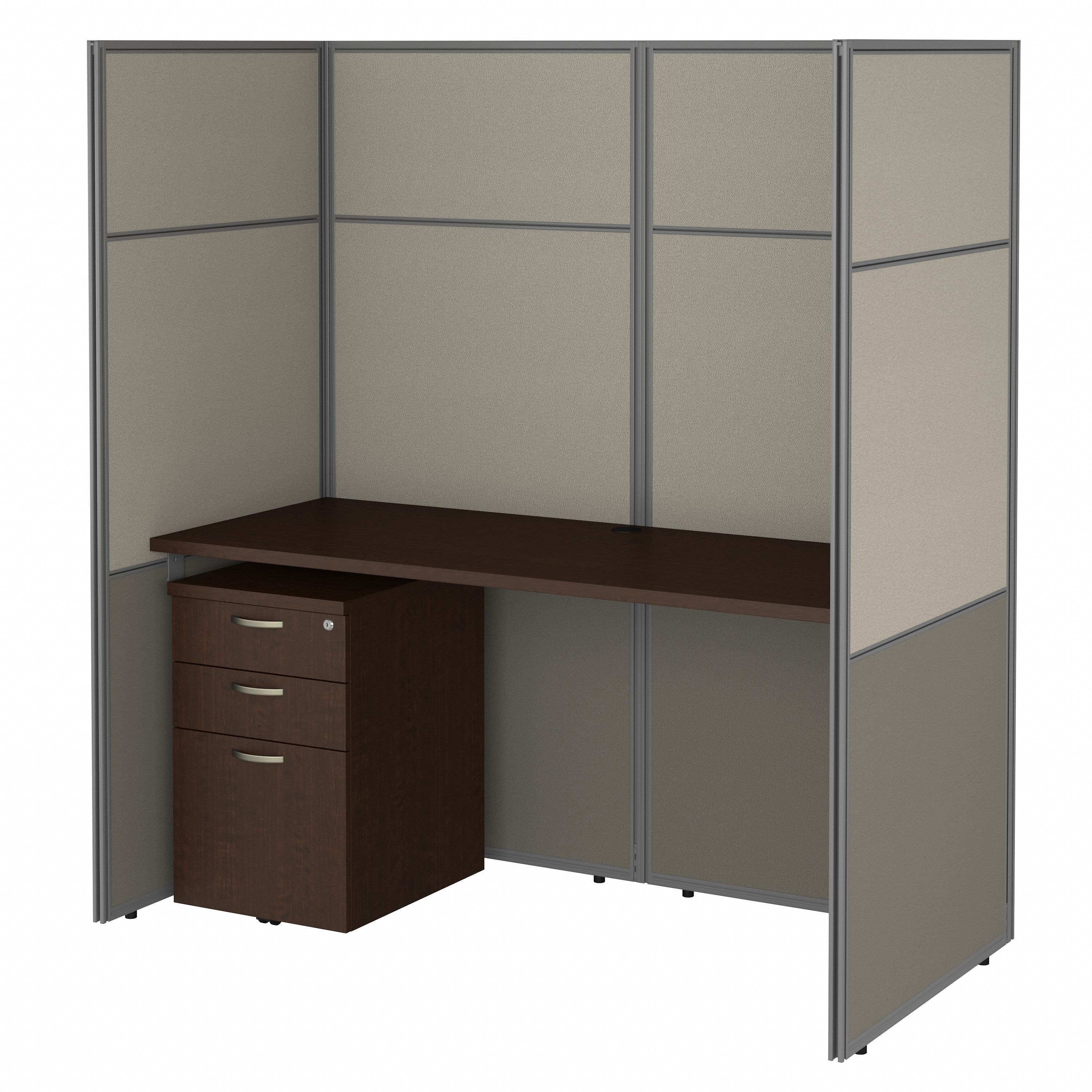 Shop Bush Business Furniture Easy Office 60W Cubicle Desk with File Cabinet and 66H Closed Panels Workstation 02 EODH26SMR-03K #color_mocha cherry