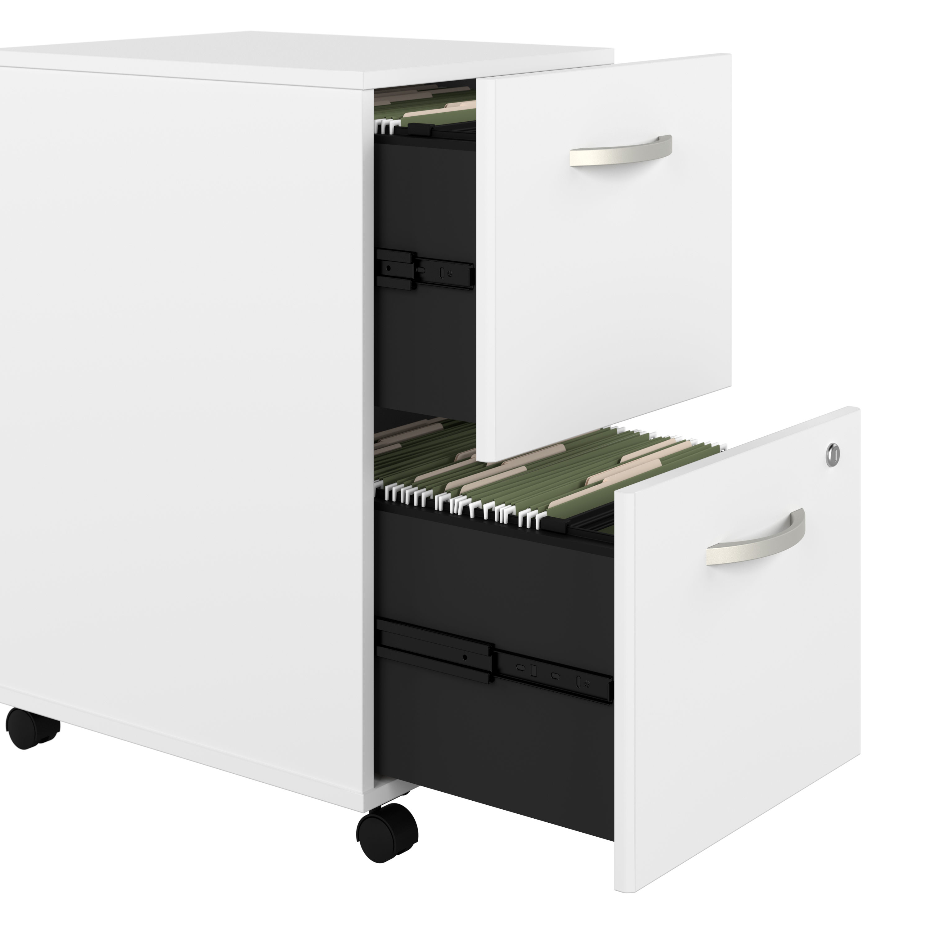 Shop Bush Business Furniture Studio C 72W x 36D Bow Front Desk and Credenza with Mobile File Cabinets 03 STC009WHSU #color_white