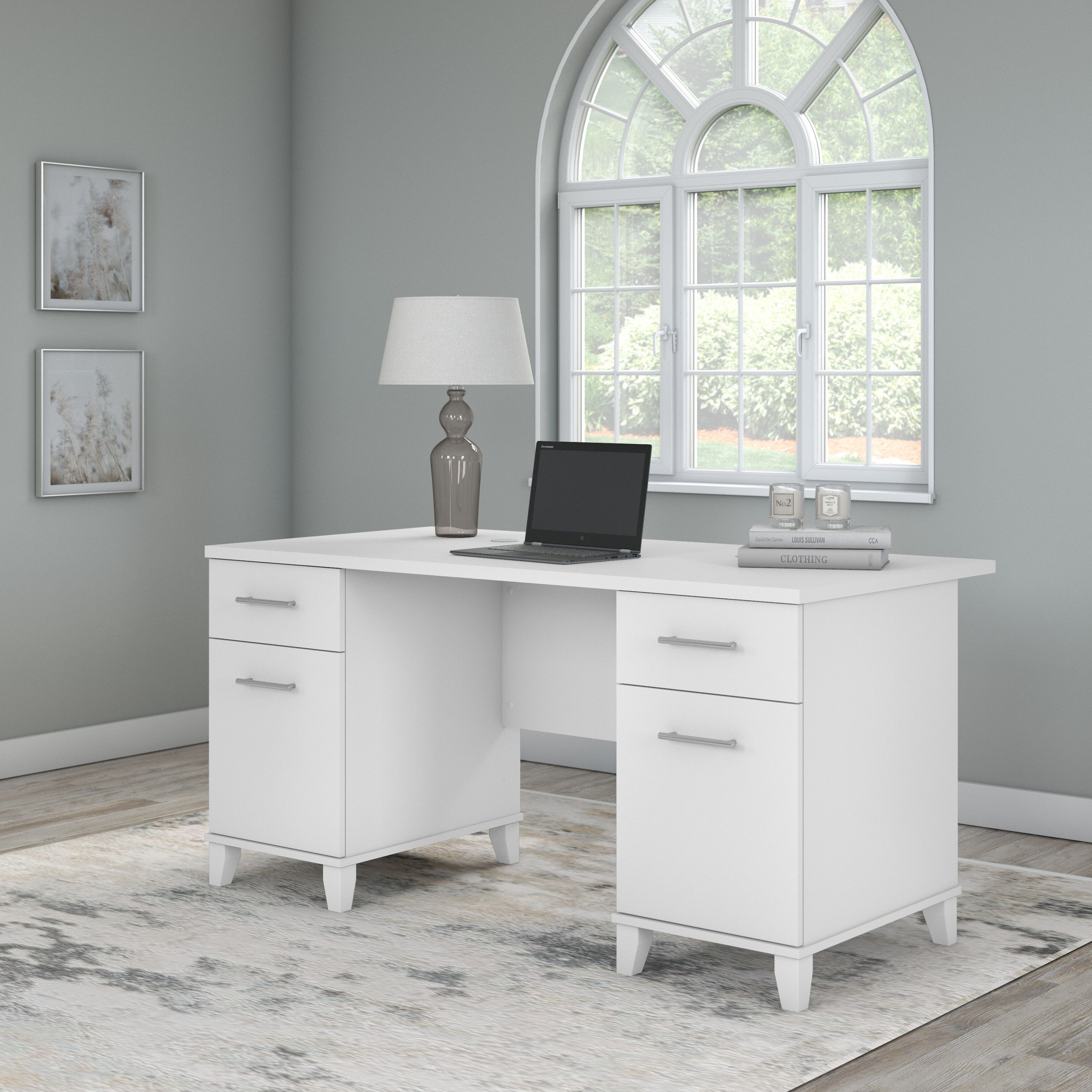 Shop Bush Furniture Somerset 60W Office Desk with Drawers 01 WC81928K #color_white