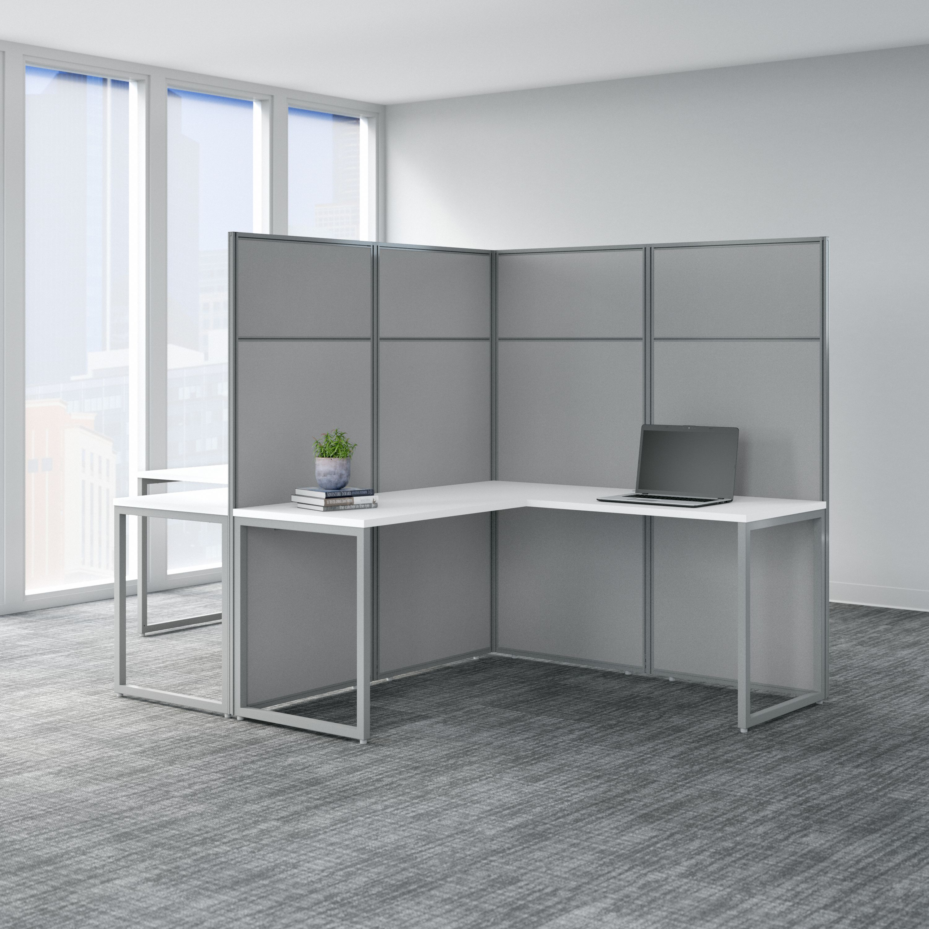 Shop Bush Business Furniture Easy Office 60W 2 Person L Shaped Cubicle Desk Workstation with 66H Panels 01 EODH560WH-03K #color_pure white/silver gray fabric